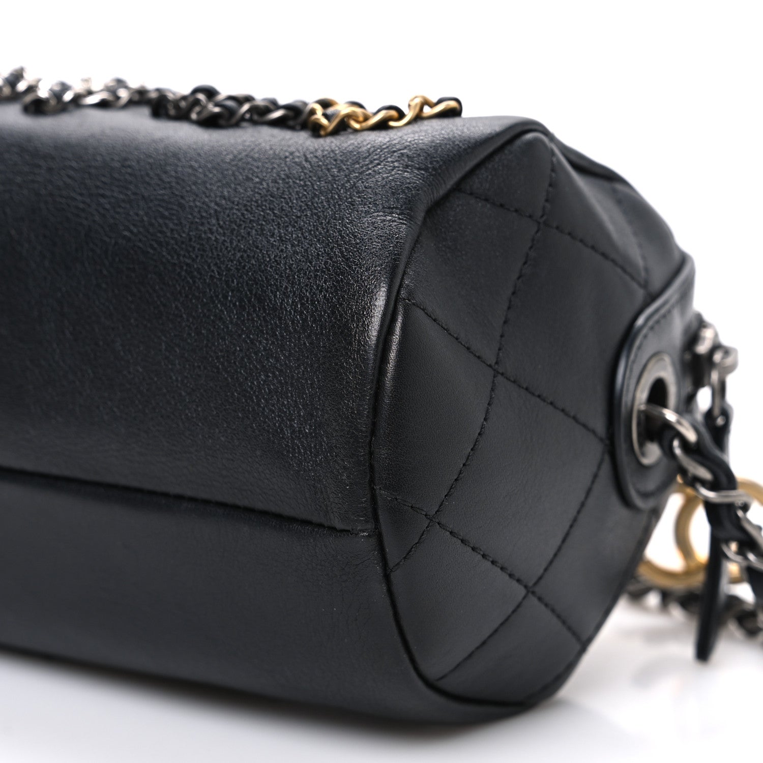 Metallic Lambskin Signe Bowling Bag Black