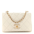 Shiny Lambskin Quilted Enamel CC Small Flap White