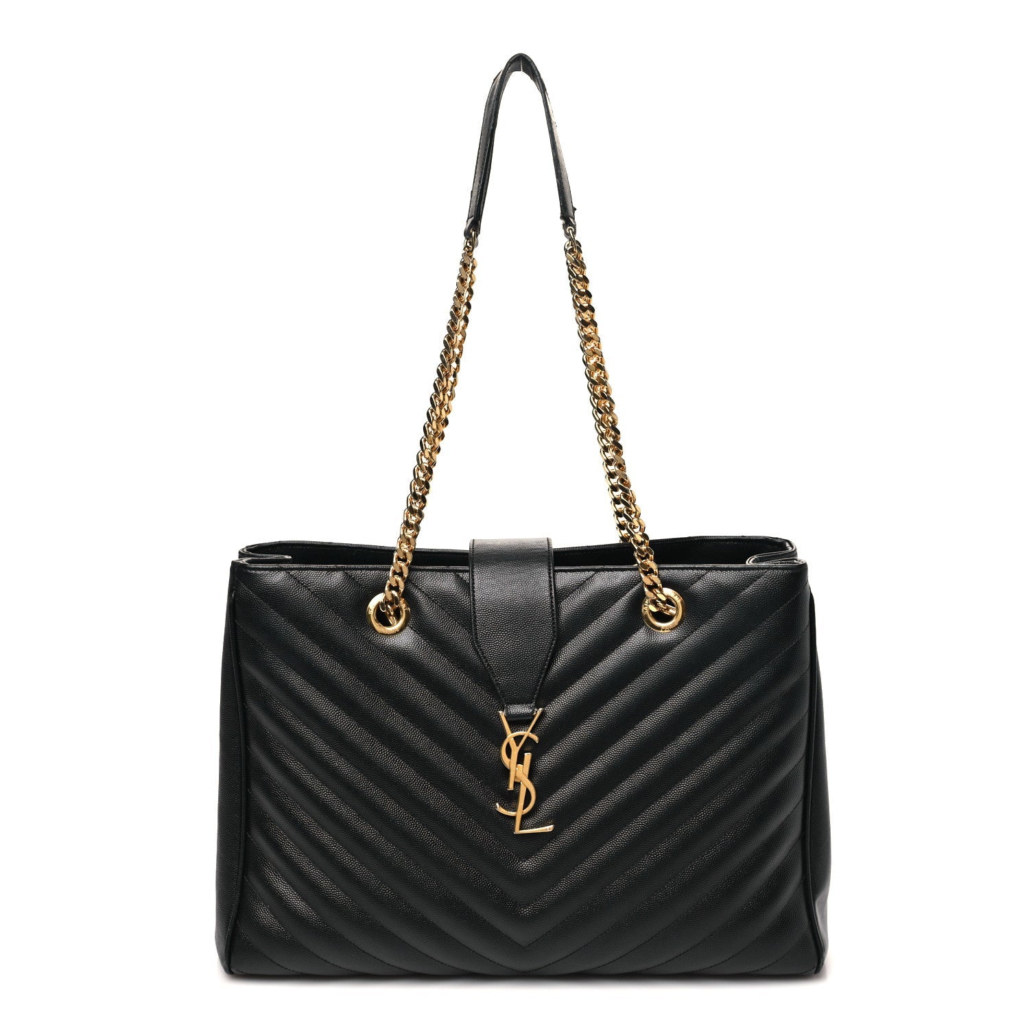 Grain De Poudre Matelasse Chevron Monogram Shopping Bag Black