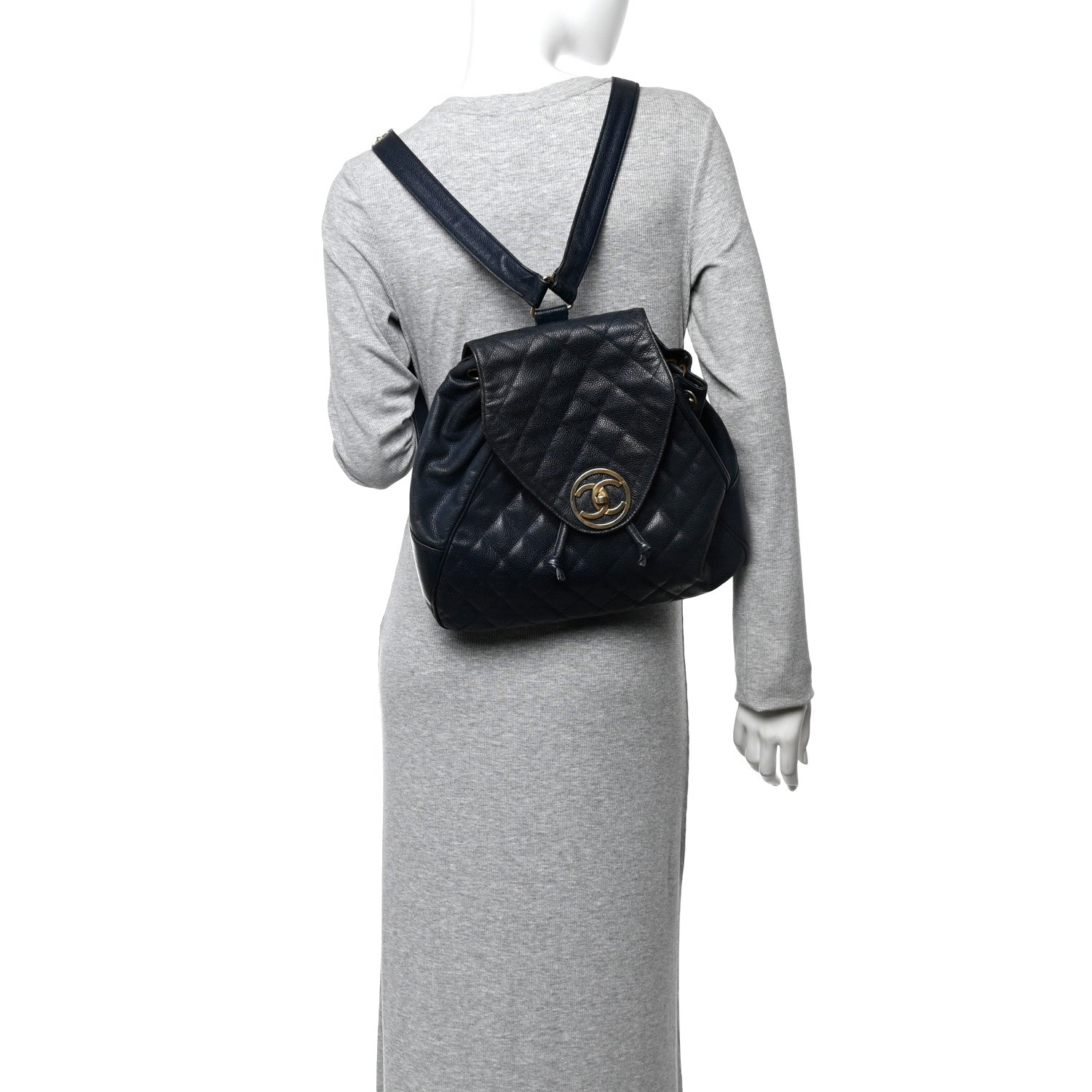 Caviar Quilted CC Drawstring Backpack Navy