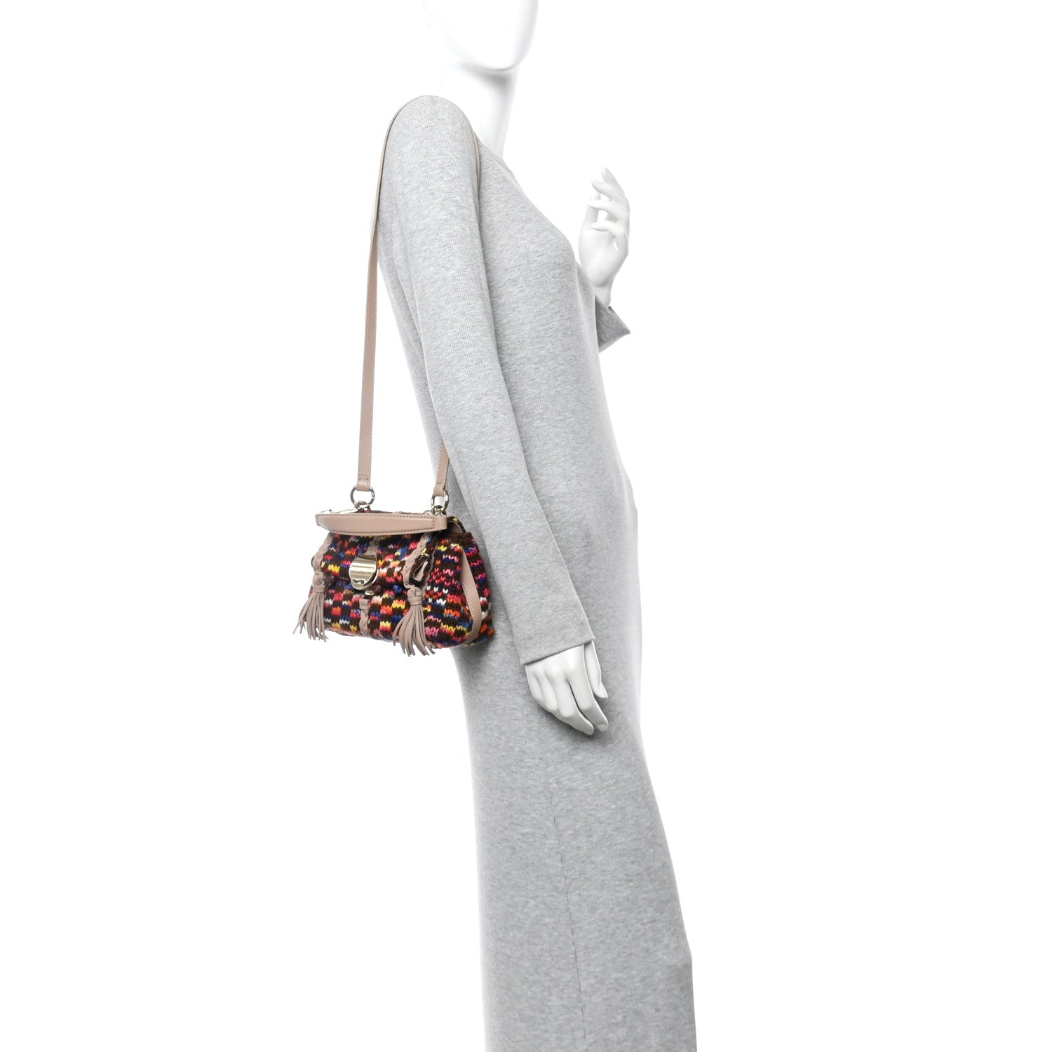 Cashmere Knit Calfskin Mini Penelope Soft Shoulder Bag Woodrose Multicolor