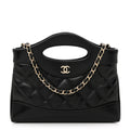 Shiny Crumpled Calfskin Quilted Nano 31 Shopping Bag Black