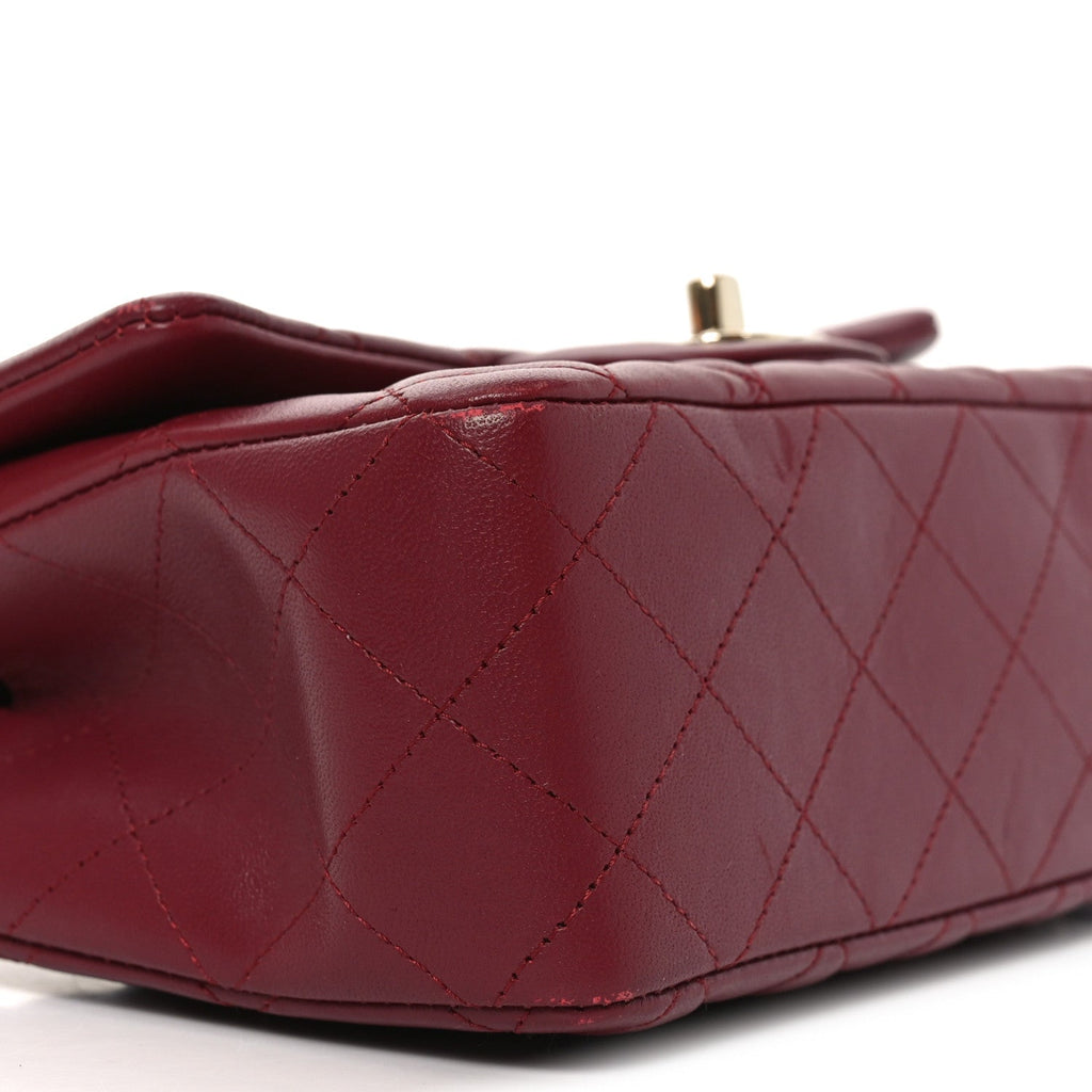 Lambskin Quilted Mini Rectangular Flap Burgundy
