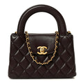 Shiny Aged Calfskin Quilted Nano Kelly Shopper Dark Brown