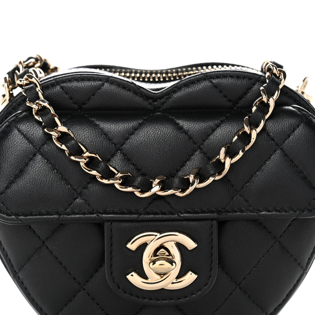 Lambskin Quilted CC In Love Heart Clutch With Chain Black