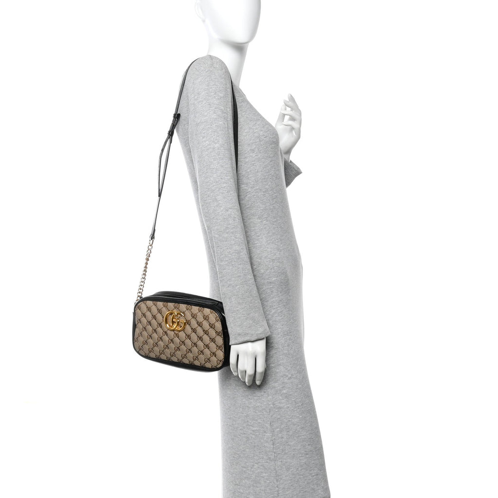 Monogram Matelasse Diagonal Small GG Marmont Chain Shoulder Bag Beige Black