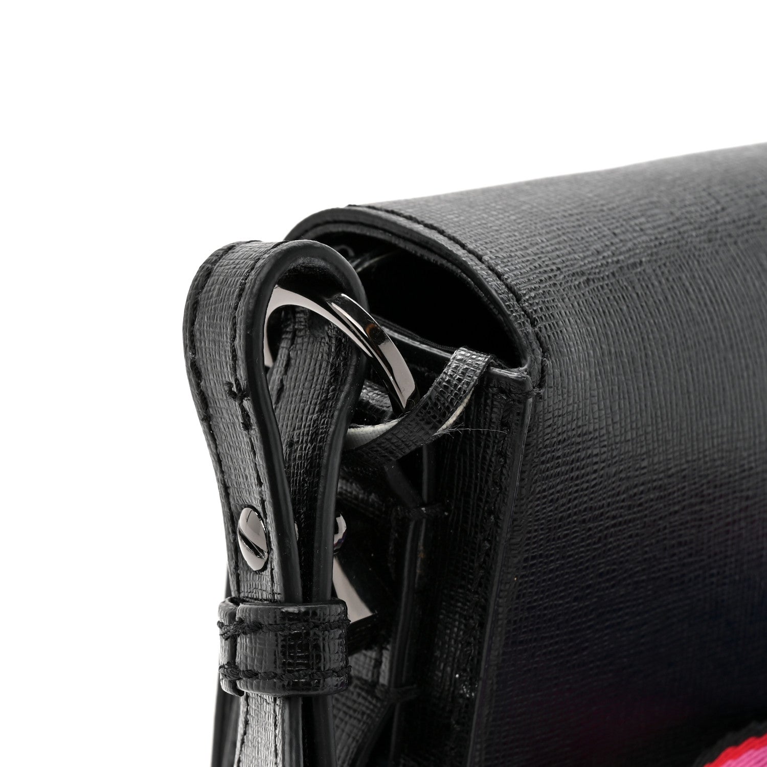 Saffiano Striped Mini Diag Binder Clip Bag Black White Indus