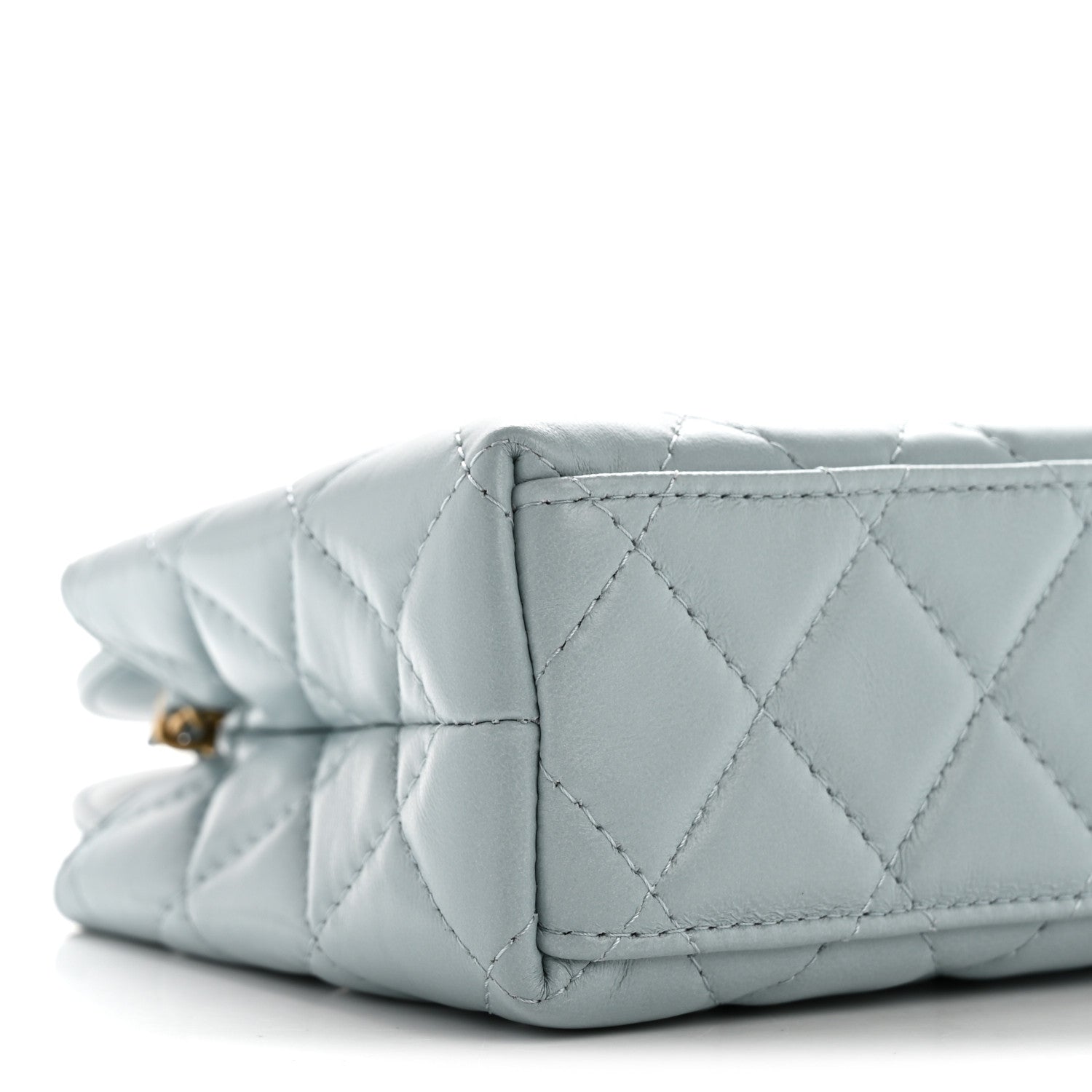 Shiny Aged Calfskin Quilted Nano Kelly Shopper Light Blue