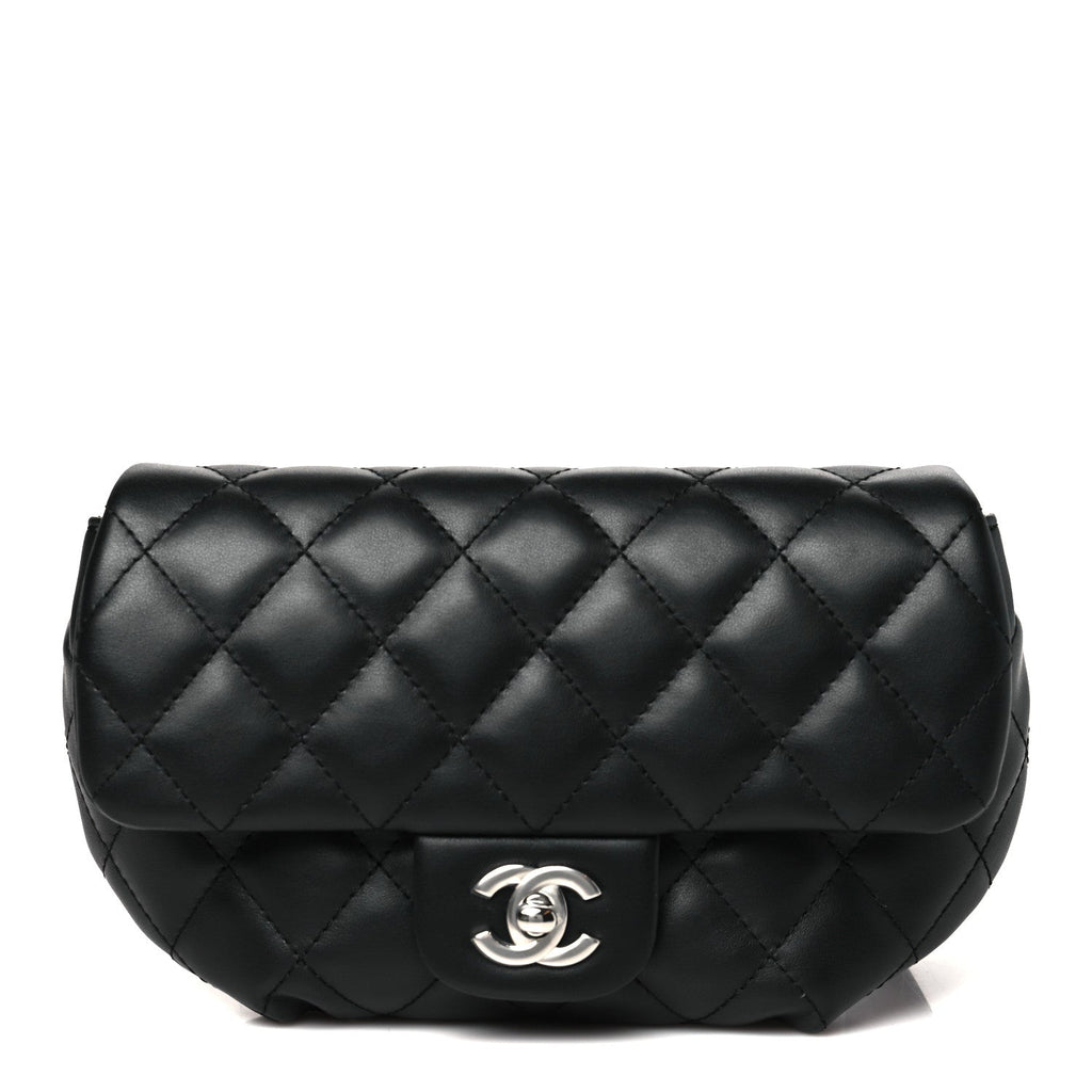 Calfskin Quilted CC Uniform Flap Belt Bag Black