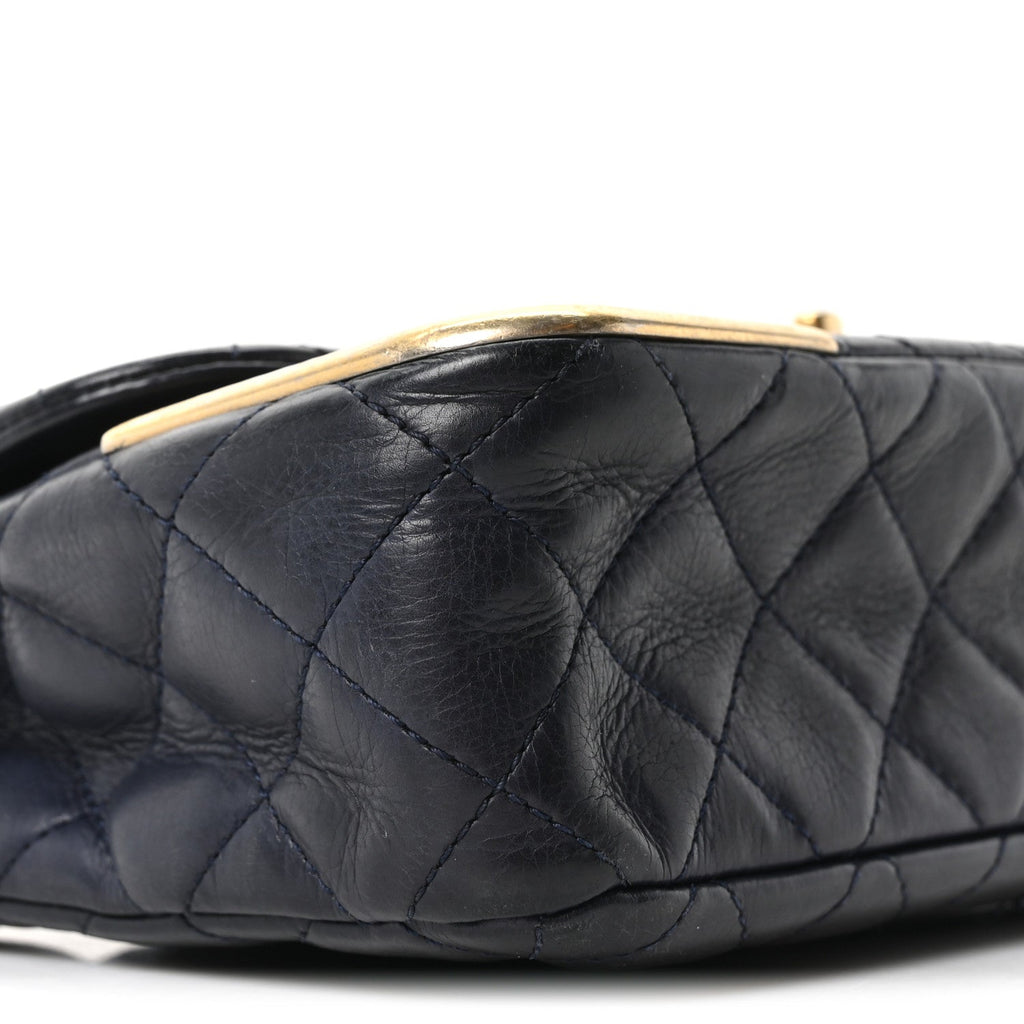 Calfskin Quilted Rock The Corner Flap Navy