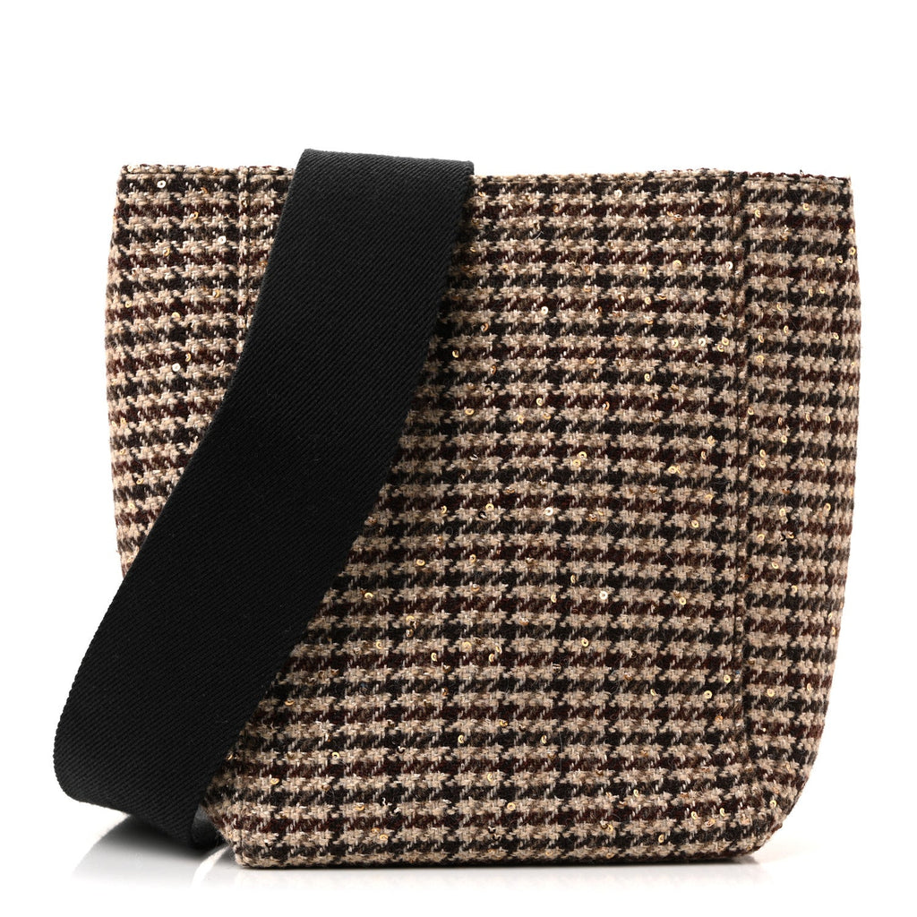 Tweed Small Sangle Bucket Bag Beige