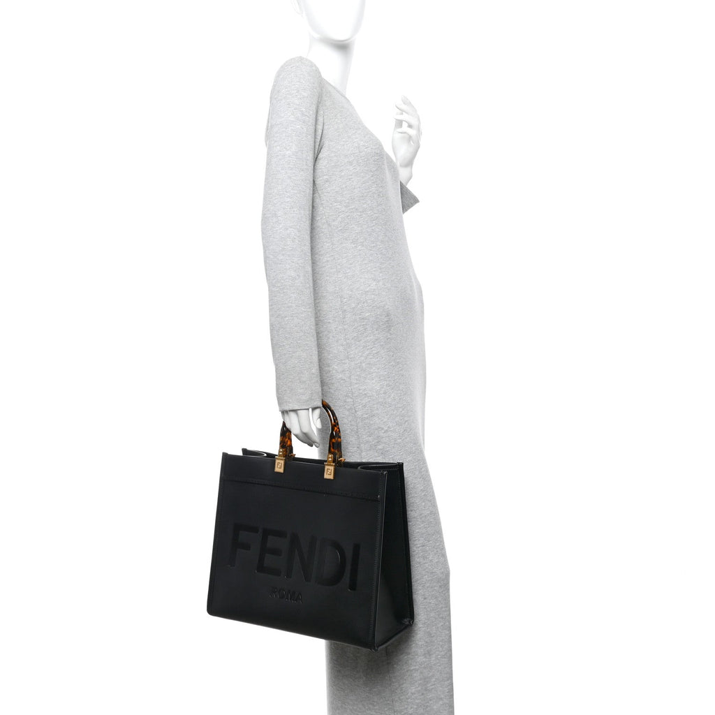 Vitello King Plexiglass Medium Fendi Sunshine Shopper Tote Black