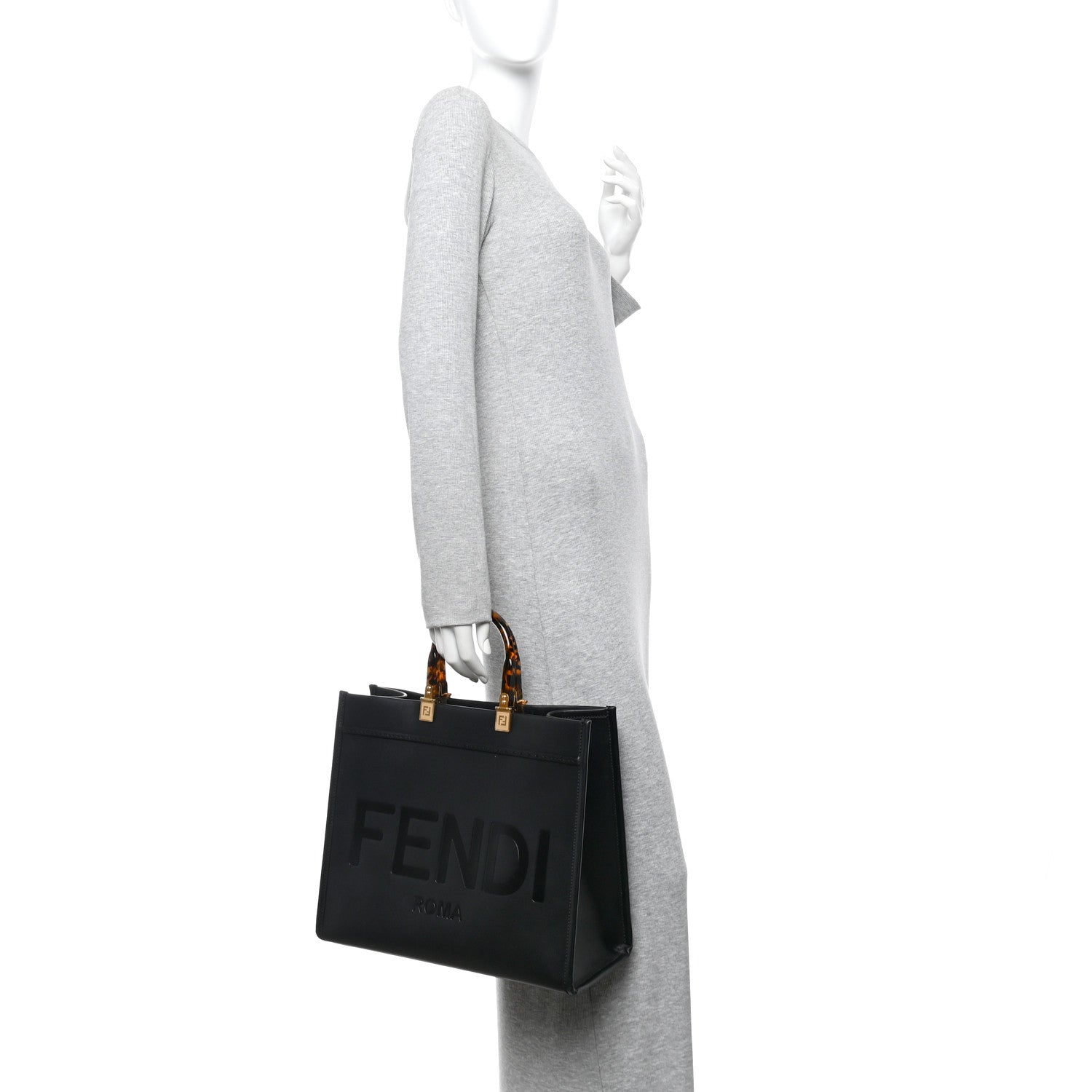 Vitello King Plexiglass Medium Fendi Sunshine Shopper Tote Black