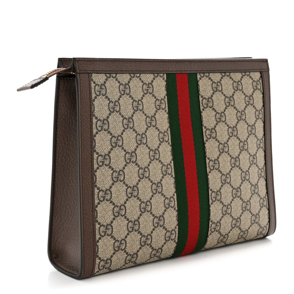GG Supreme Monogram Web Ophidia Pouch Brown
