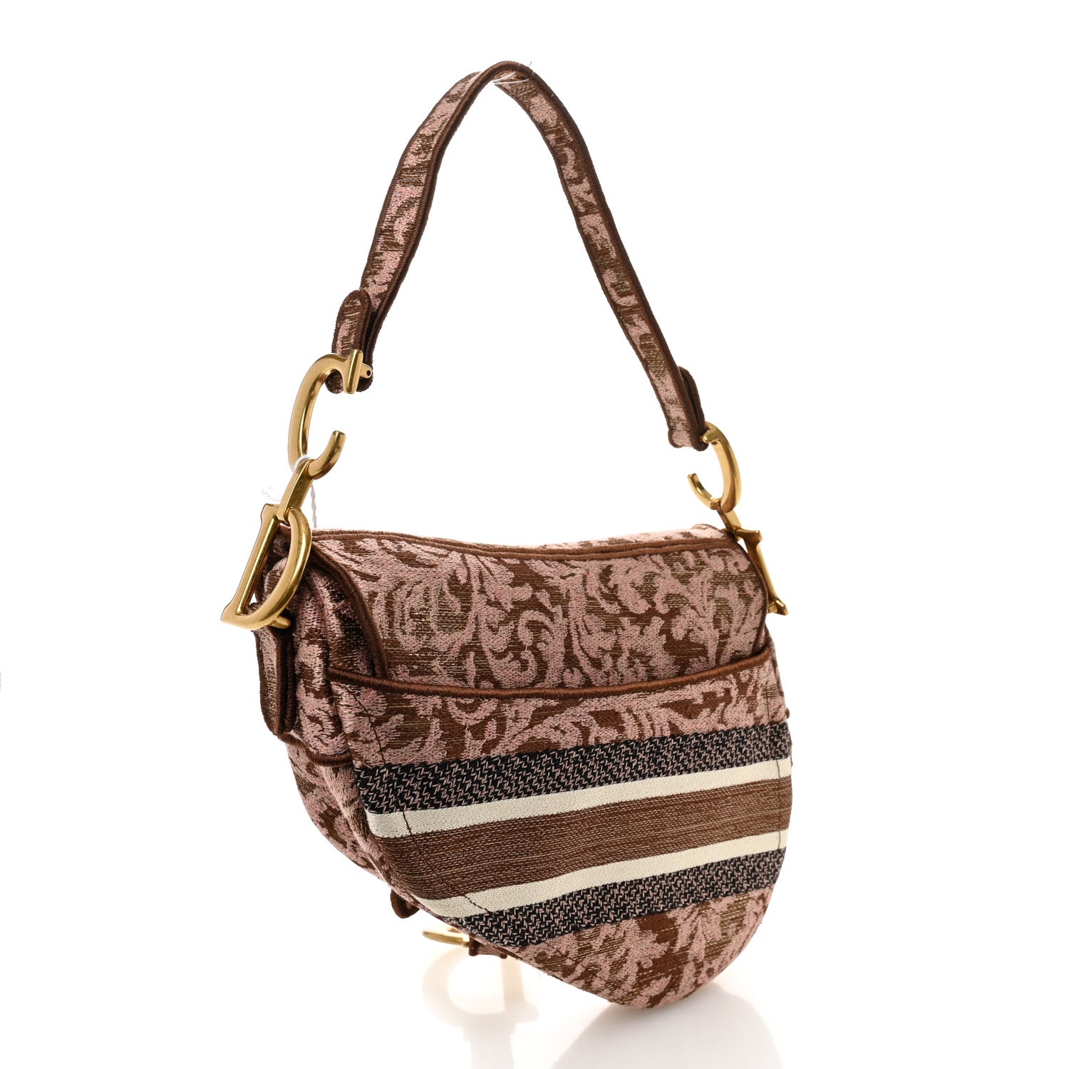 Canvas Embroidered Brocart Saddle Bag Metallic Pink