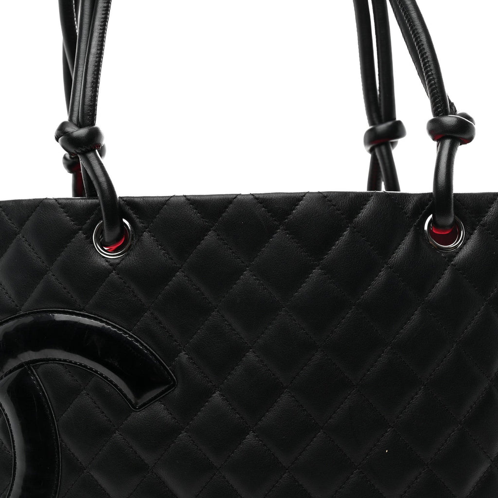 Calfskin Quilted Large Cambon Tote Black