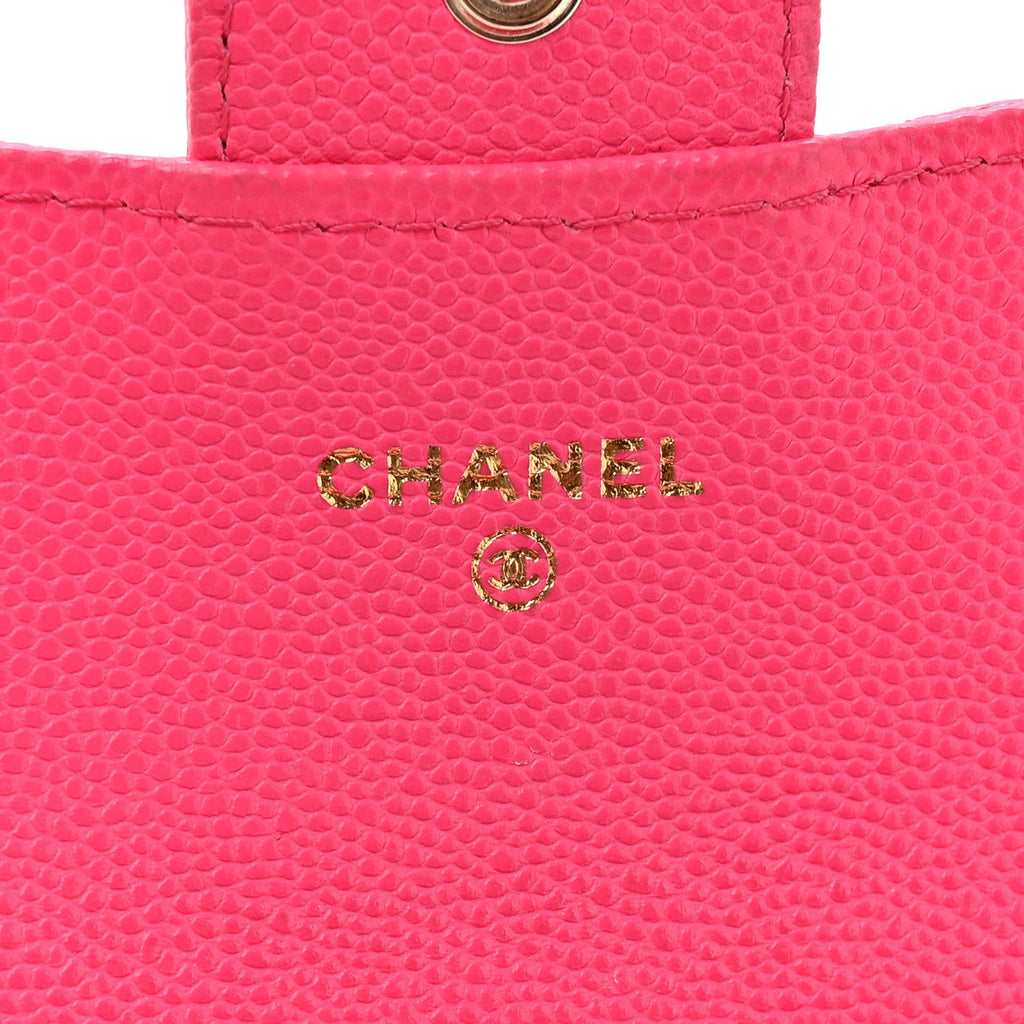 Caviar Quilted Flap  Holder Wallet Fuchsia