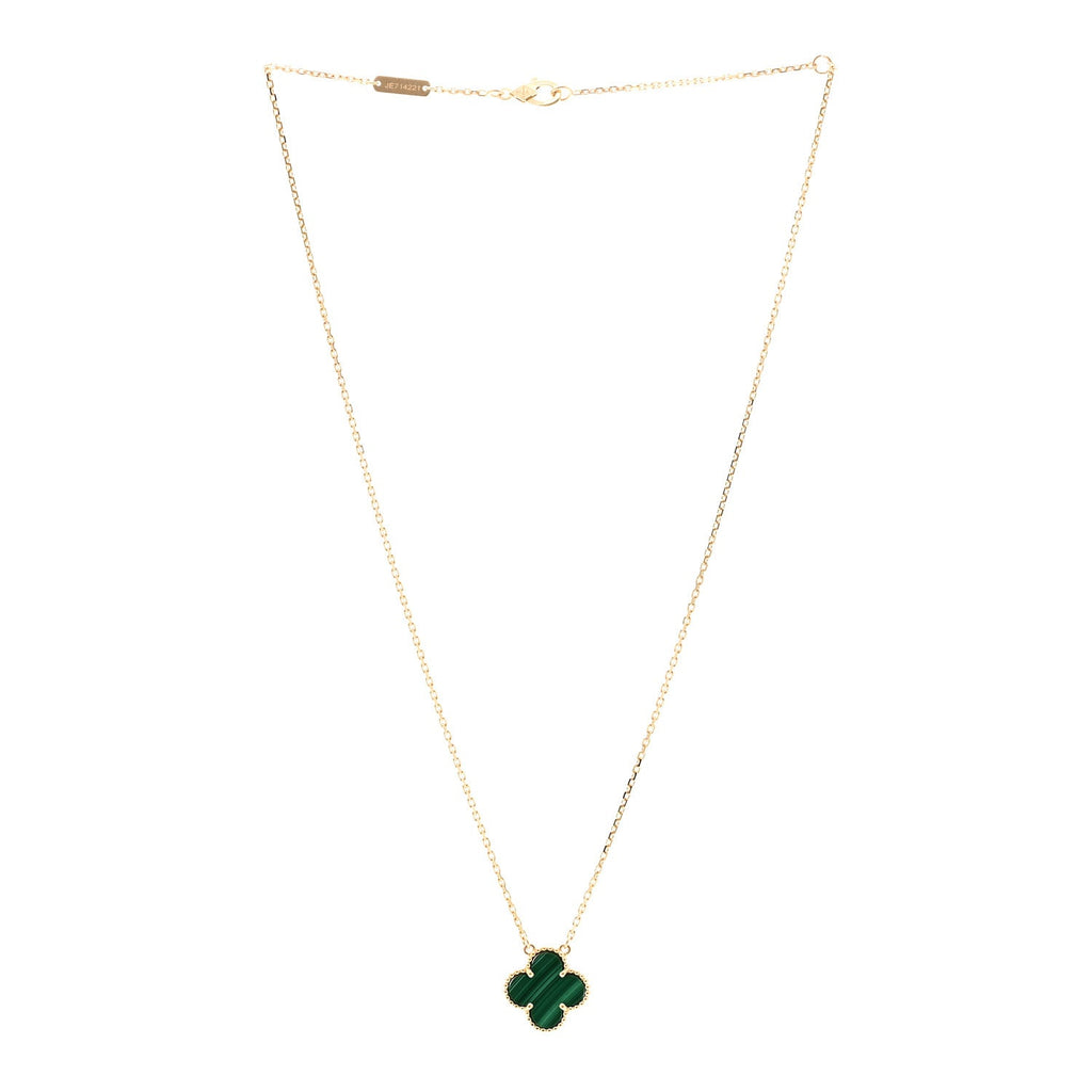 18K Yellow Gold Malachite Vintage Alhambra Pendant Necklace