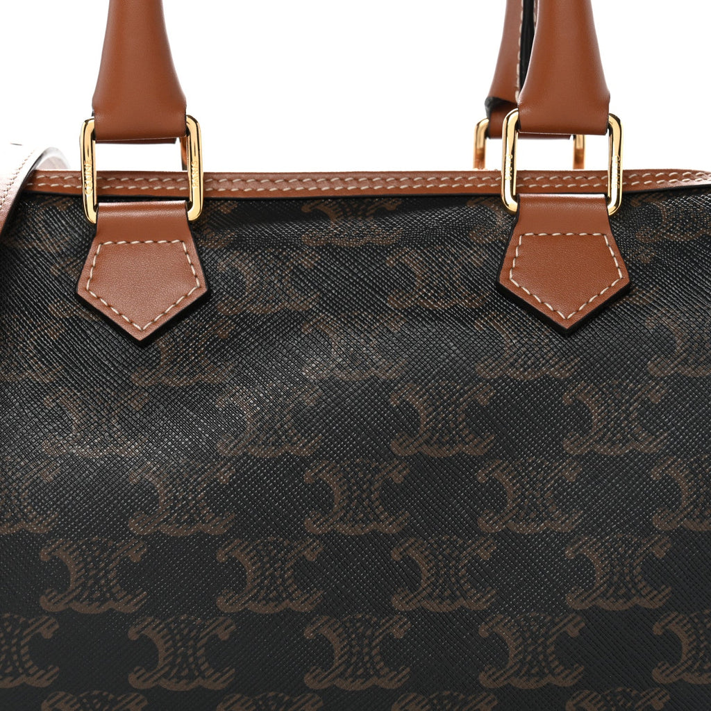 Triomphe Canvas Calfskin Small Boston Bag Tan