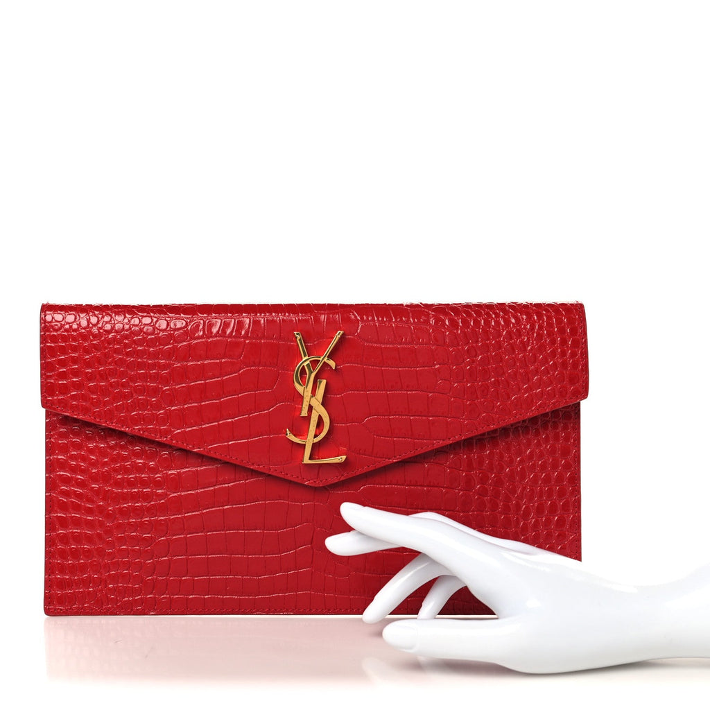 Calfskin Crocodile Embossed Uptown Monogram Pouch Black
