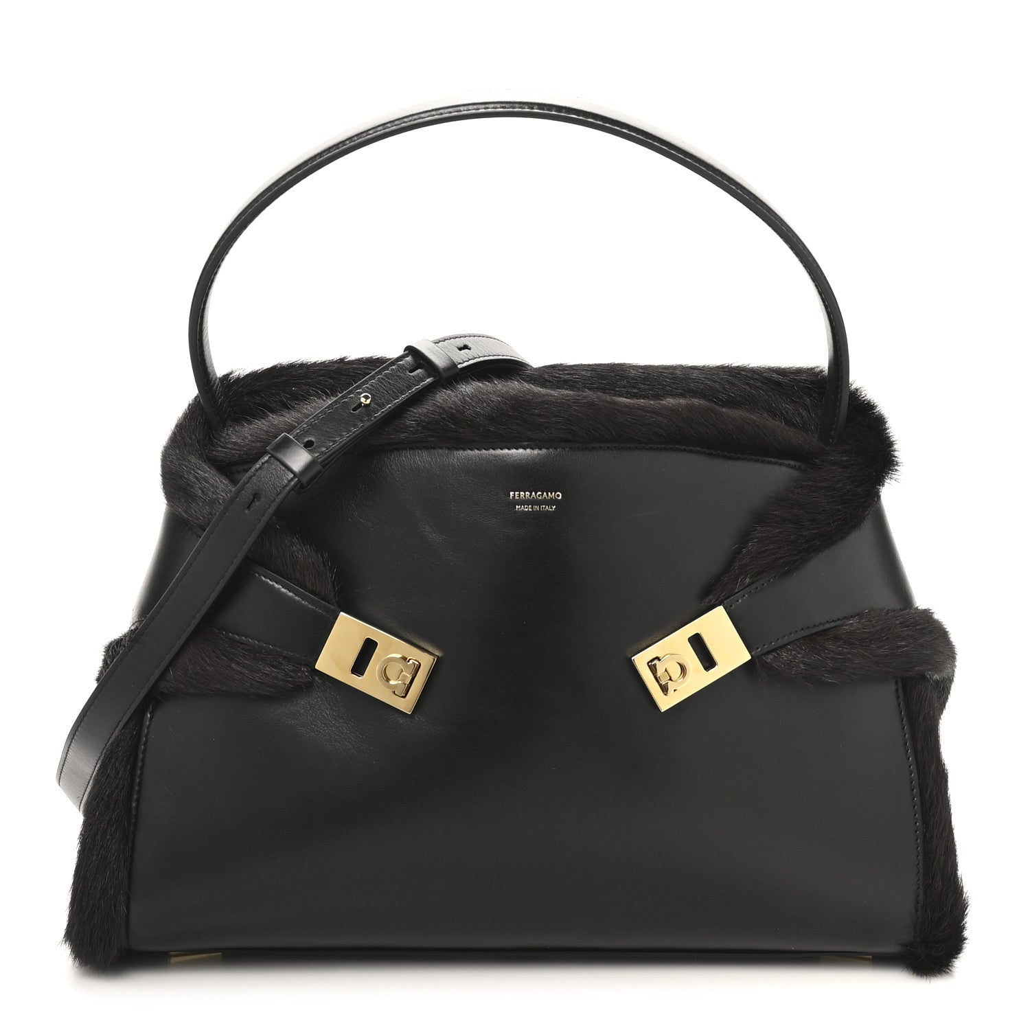 Calfskin Shearling Medium Hug Bag Black