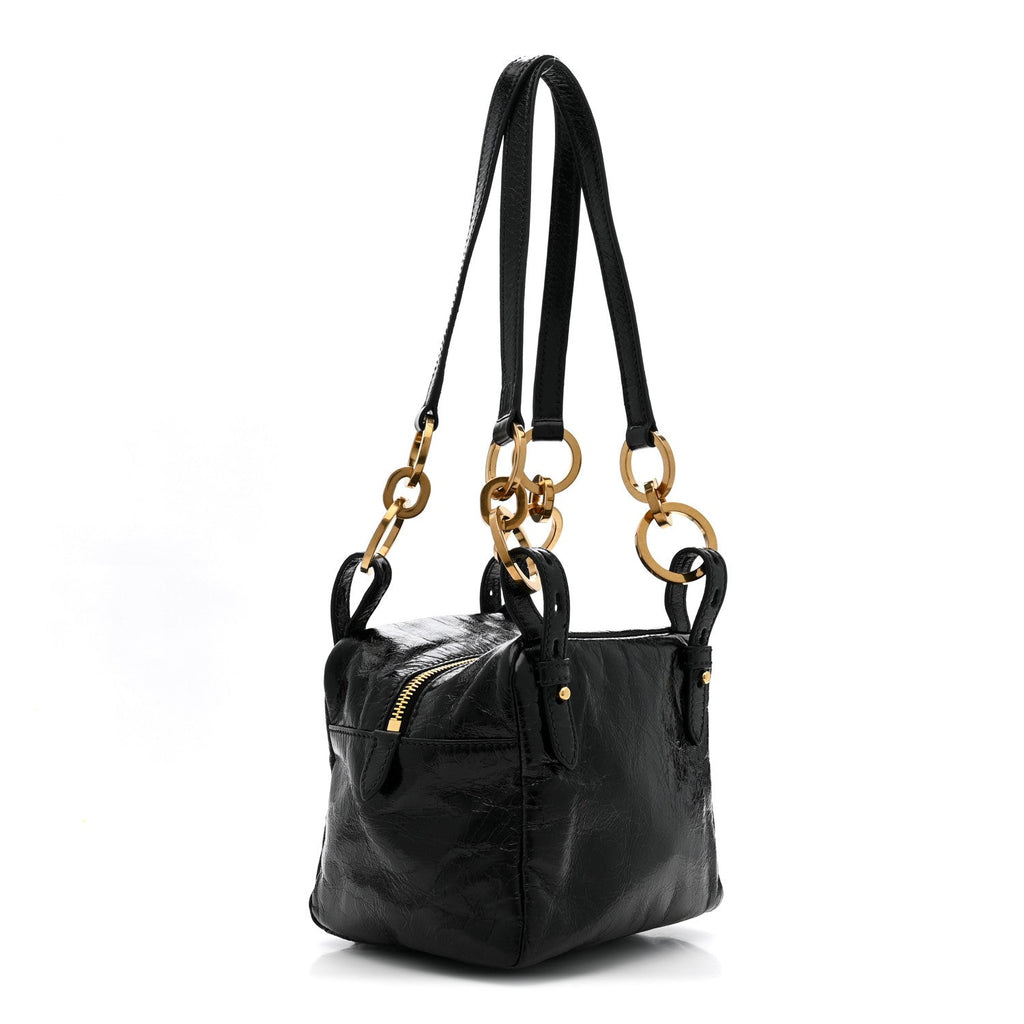 Glossy Calfskin Mini Dangle Shoulder Bag Black