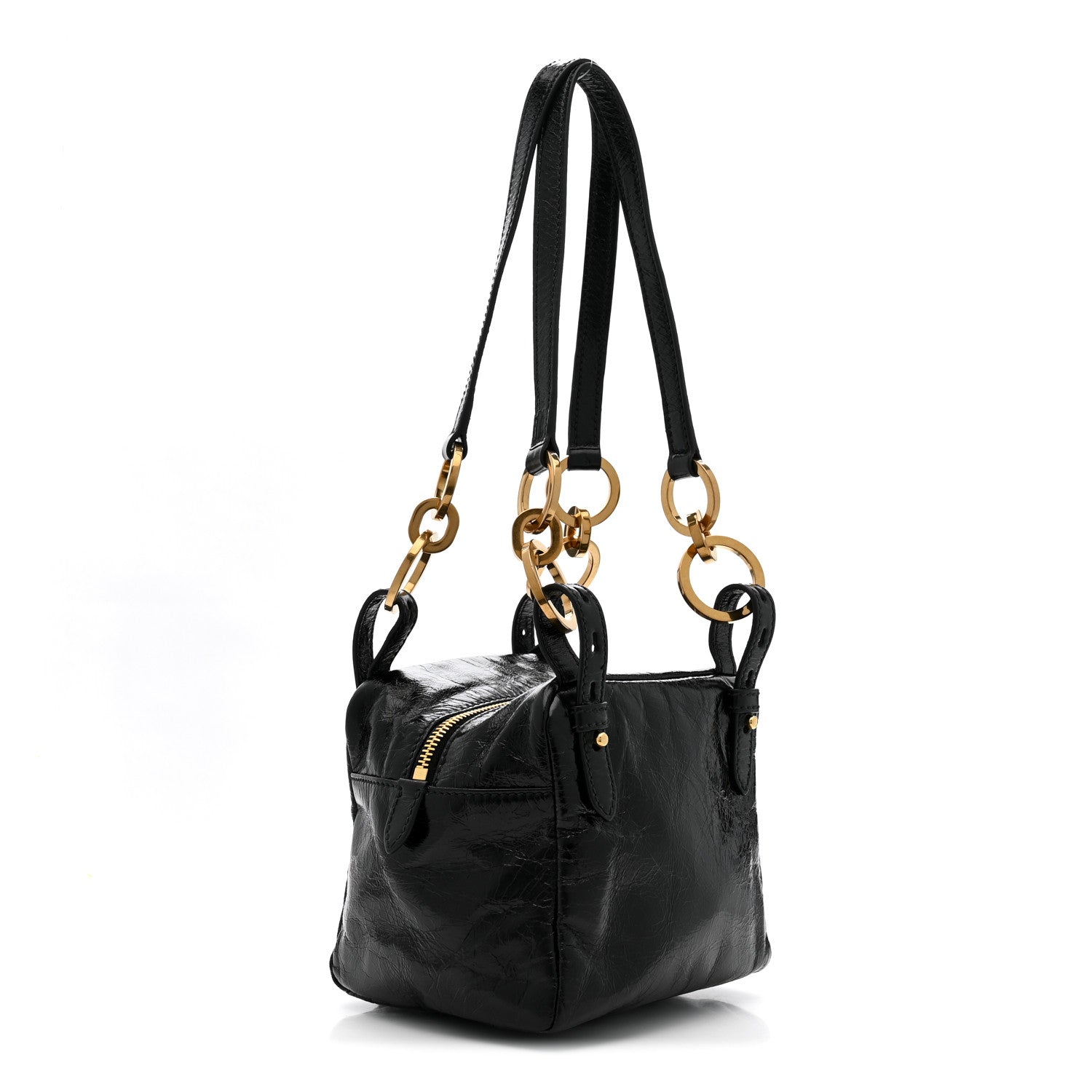 Glossy Calfskin Mini Dangle Shoulder Bag Black