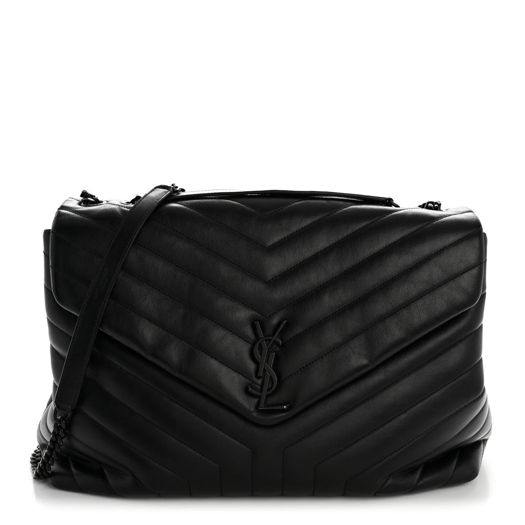 Calfskin Y Quilted Monogram Large Loulou Chain Satchel Black