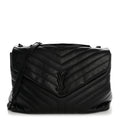 Calfskin Y Quilted Monogram Large Loulou Chain Satchel Black