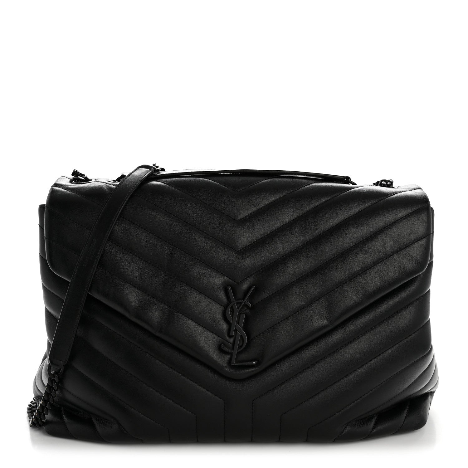Calfskin Y Quilted Monogram Large Loulou Chain Satchel Black