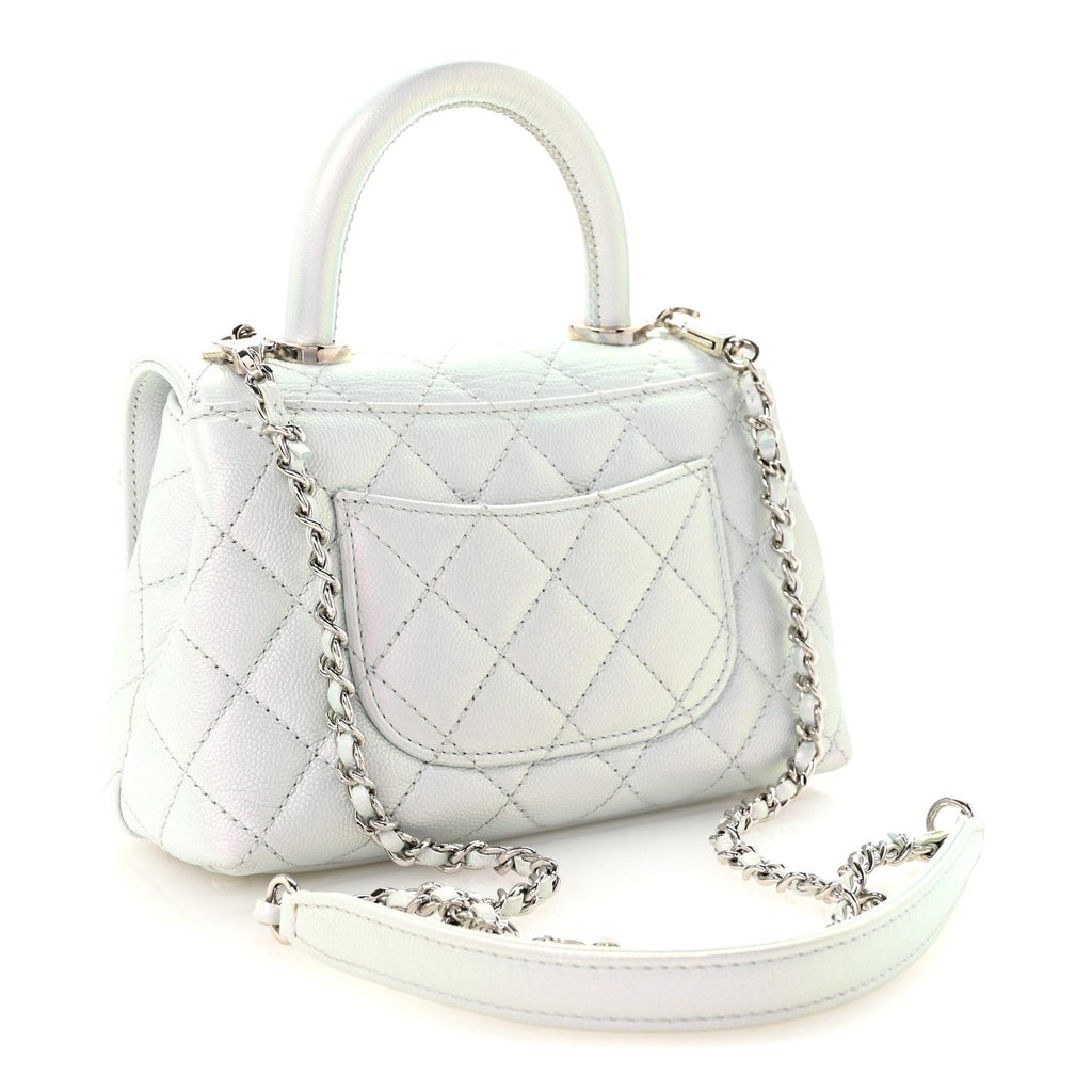 Iridescent Caviar Quilted Extra Mini Coco Handle Flap Light Blue