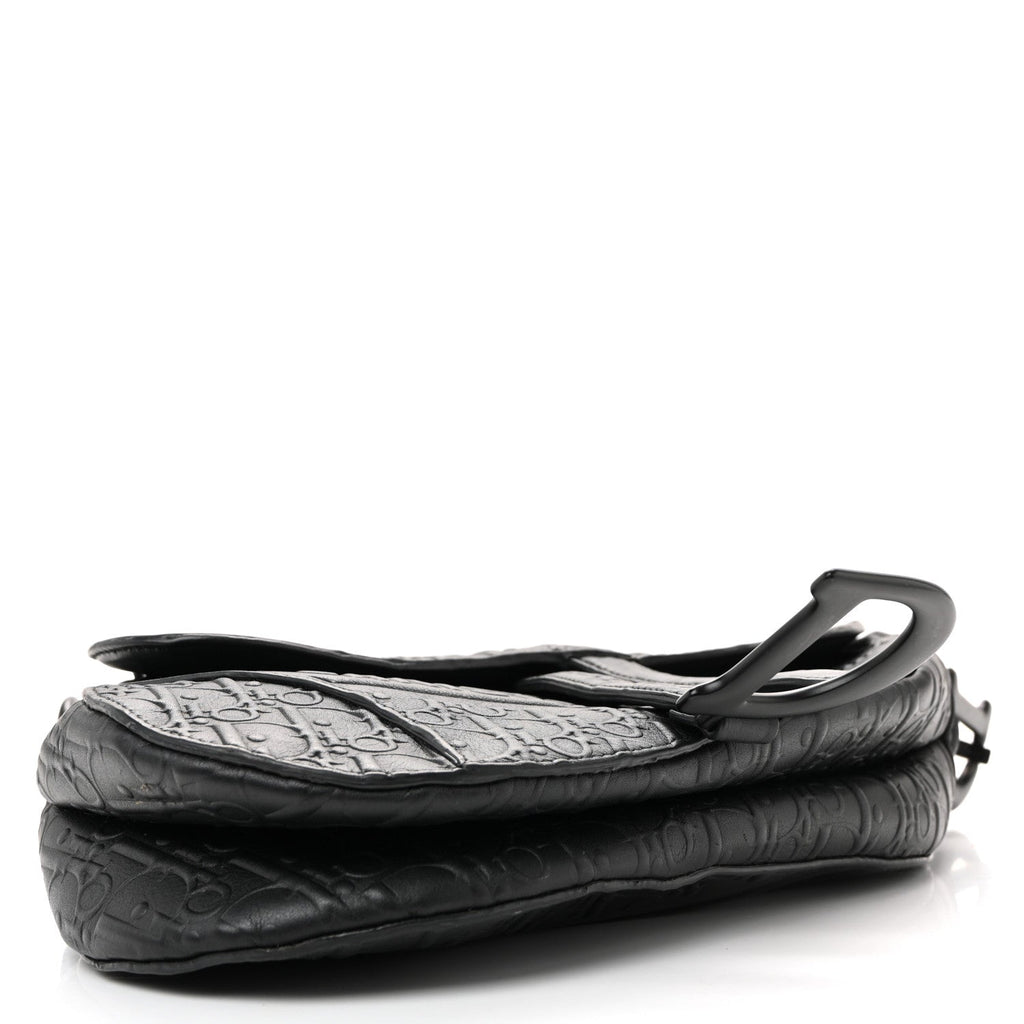 Calfskin Embossed Oblique Saddle Bag Black