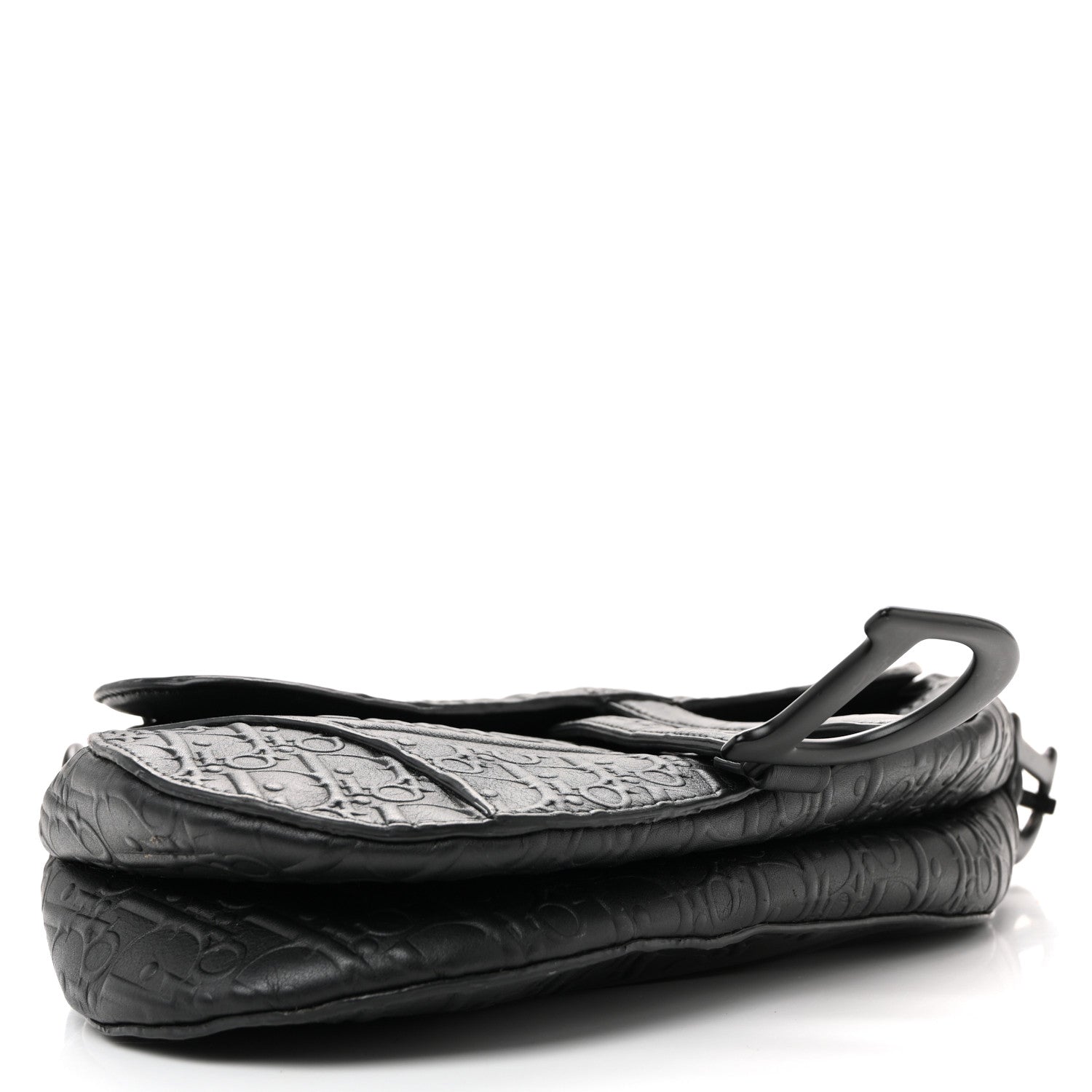 Calfskin Embossed Oblique Saddle Bag Black