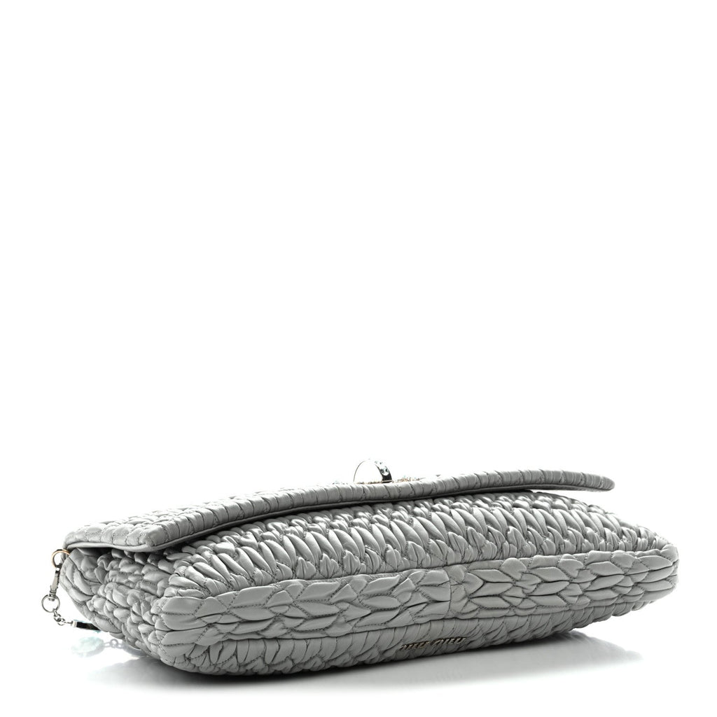 Nappa Matelasse Crystal Flap Clutch Grey