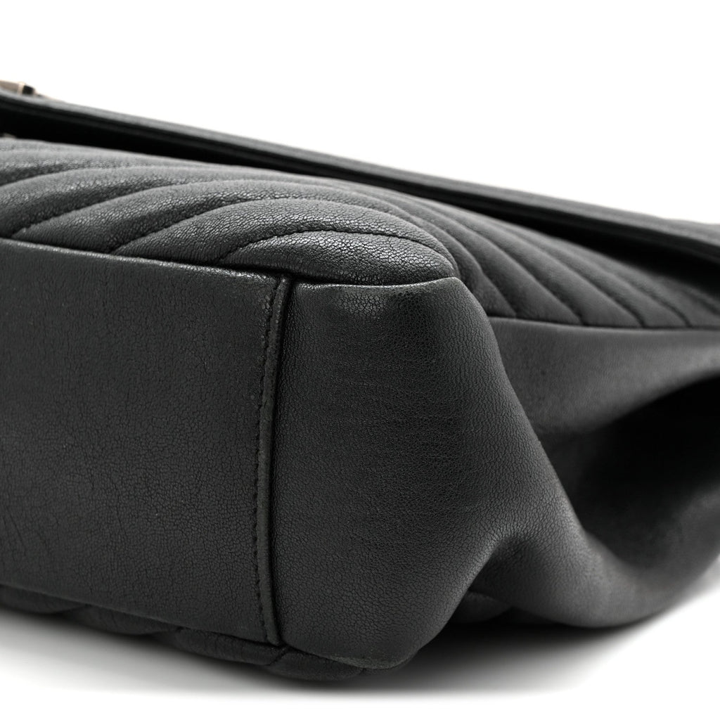 Sheepskin Matelasse Chevron Monogram Large College Satchel Black