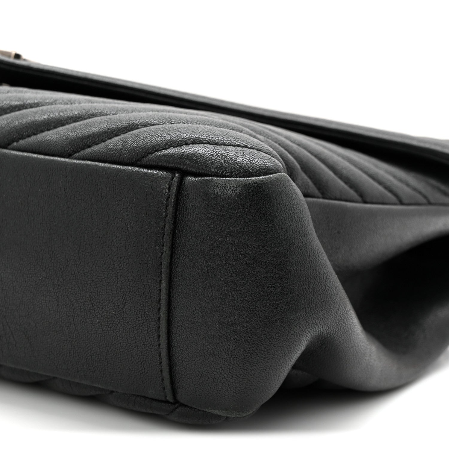 Sheepskin Matelasse Chevron Monogram Large College Satchel Black