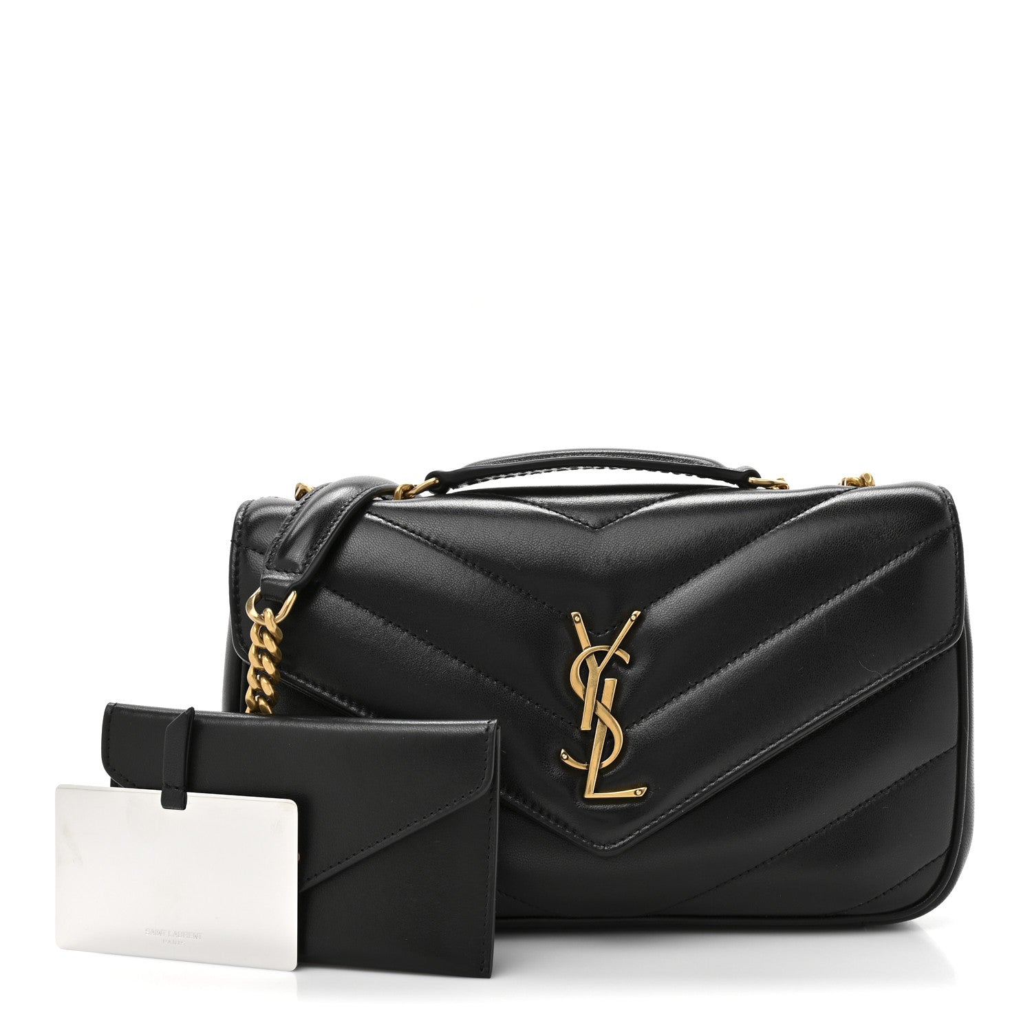 Lambskin Chevron Quilted Small Loulou Black