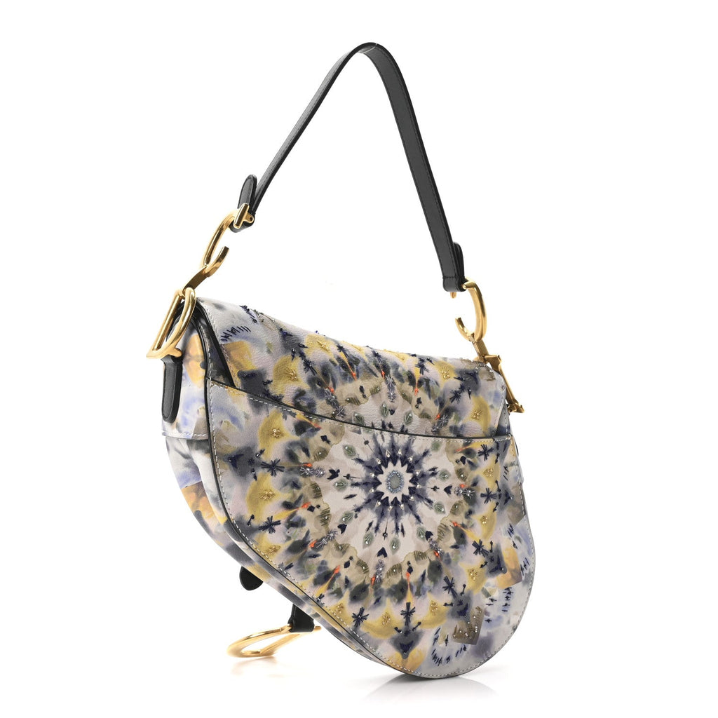 Calfskin Embroidered Kaleidiorscopic Saddle Bag Multicolor