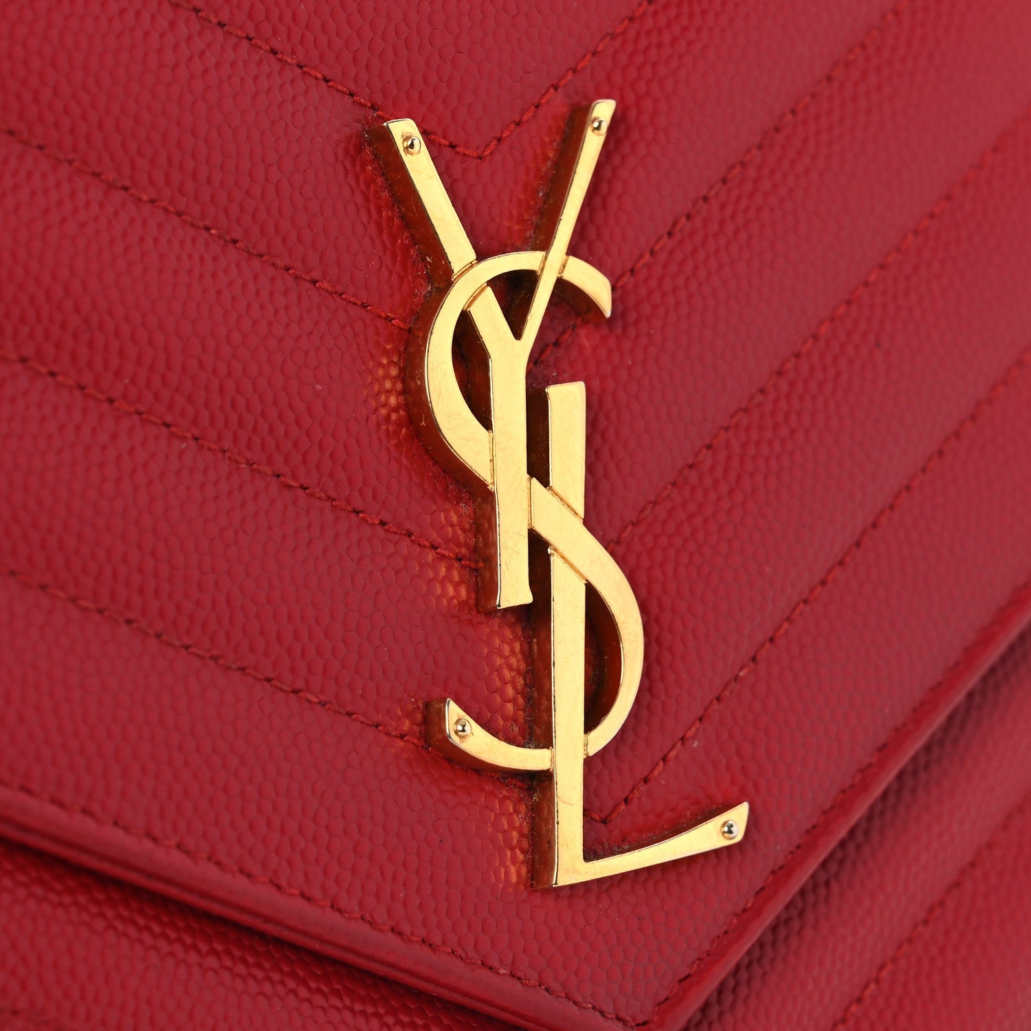 Grain De Poudre Matelasse Chevron Monogram Chain Wallet Red