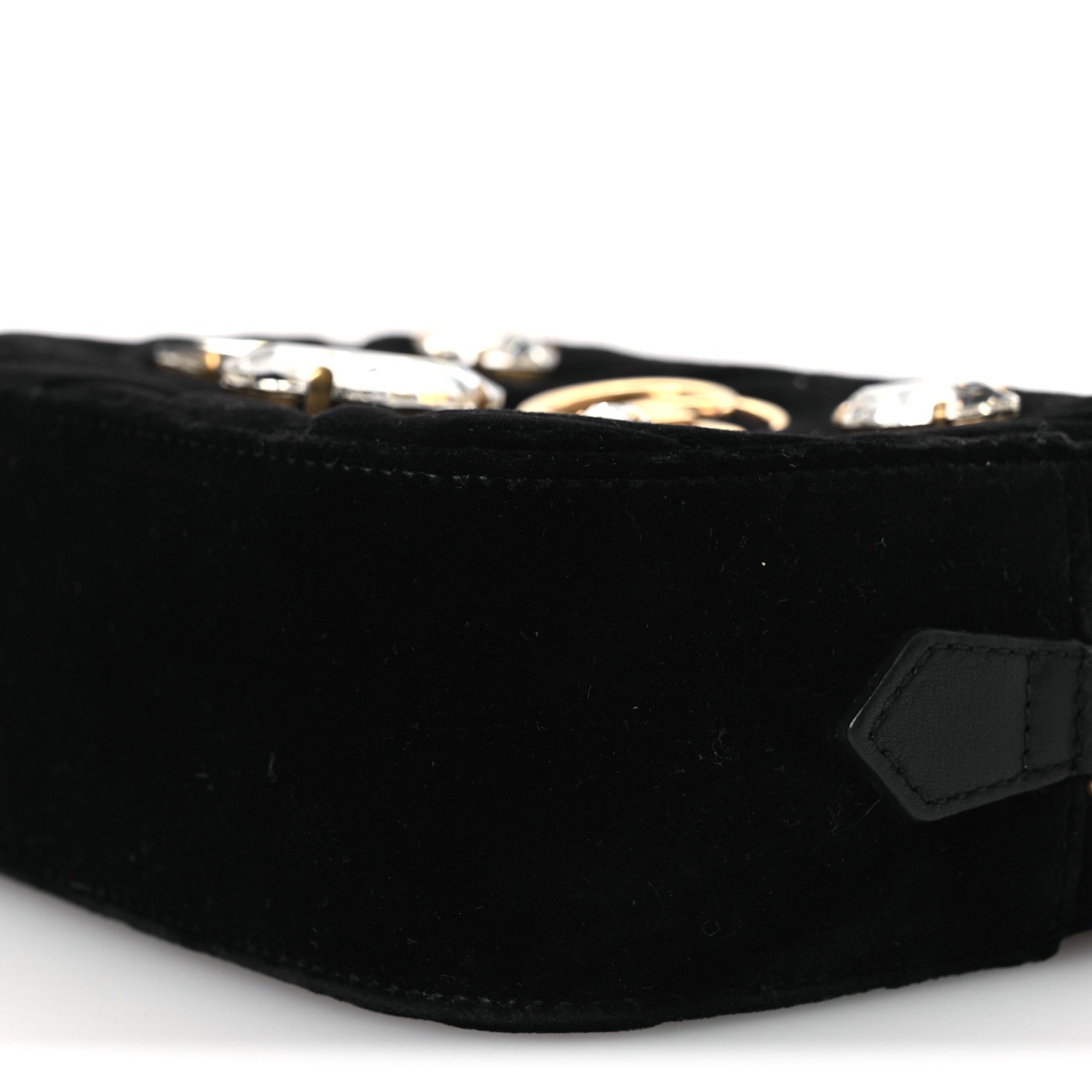 Velvet Matelasse Marquise Crystals Mini GG Marmont Chain Shoulder Bag Black