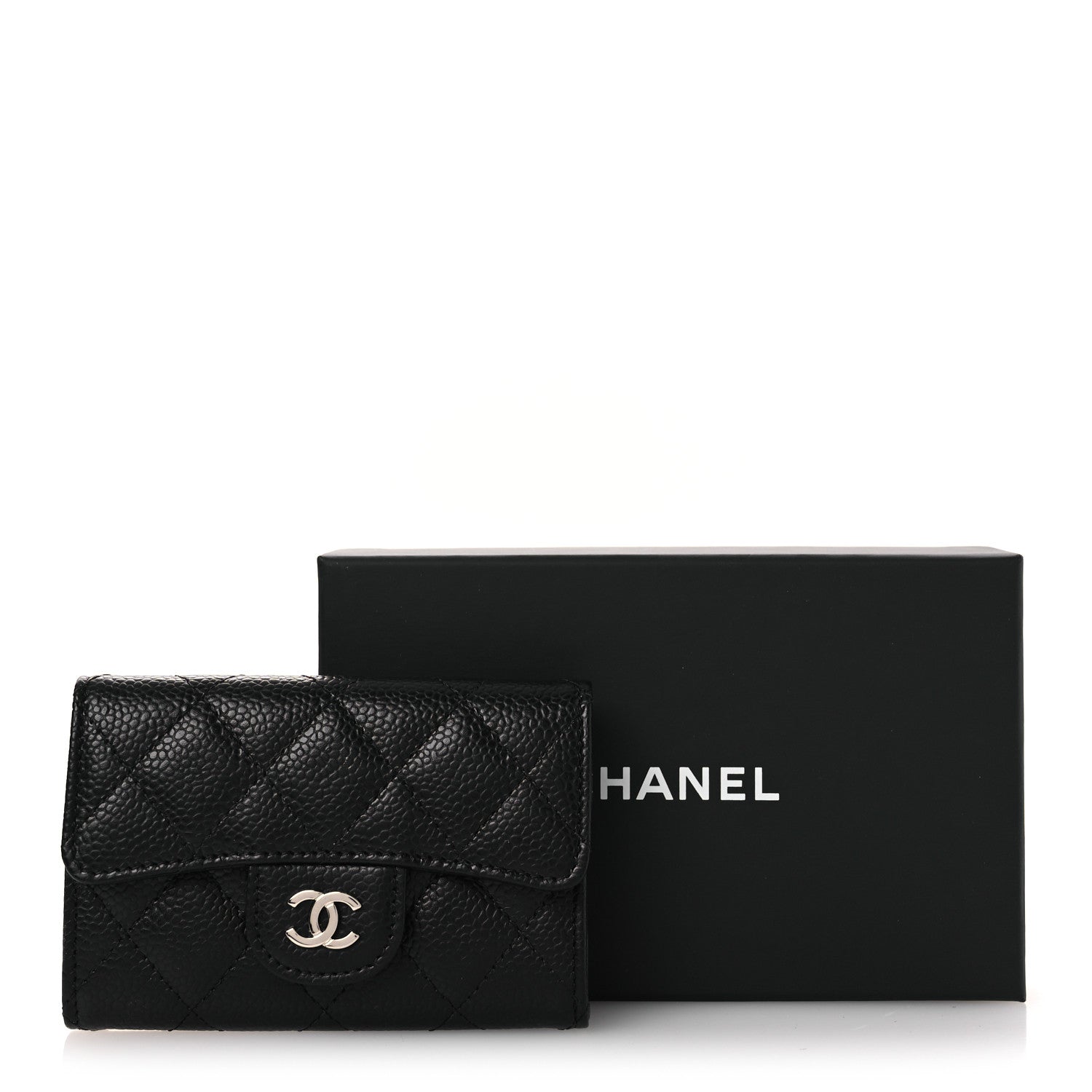 Caviar Quilted Flap  Holder Wallet Black