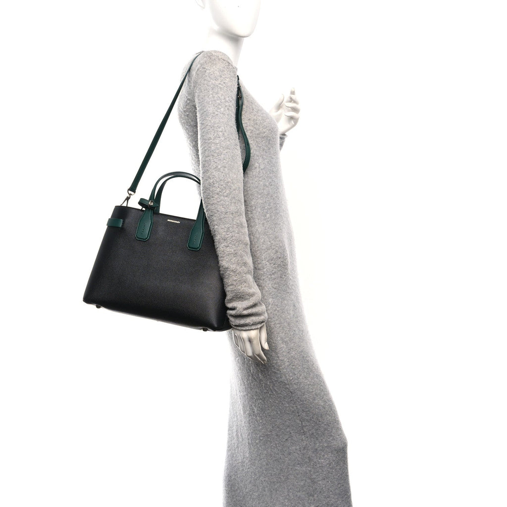 Derby Calfskin House Check Medium Banner Tote Black Sea Green