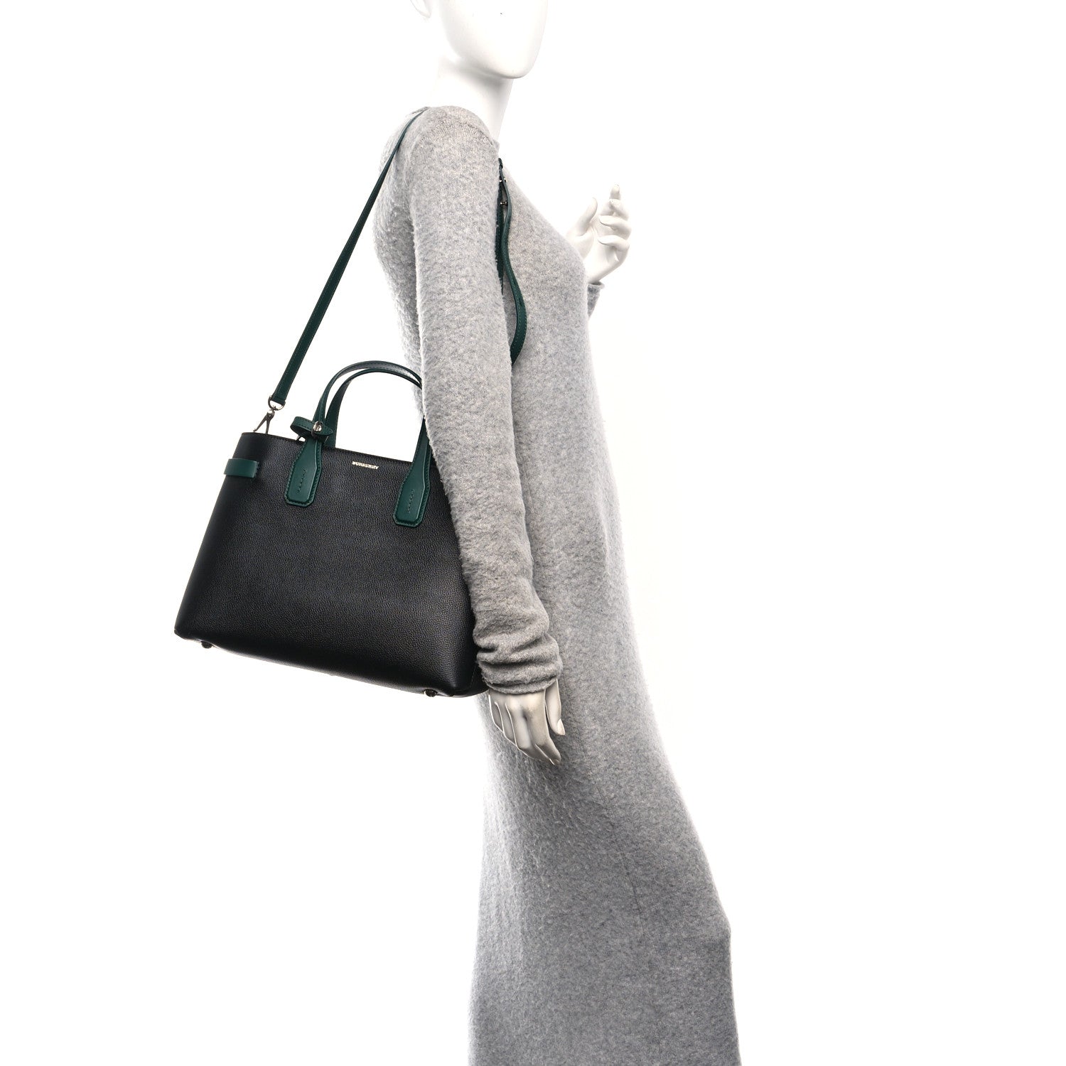 Derby Calfskin House Check Medium Banner Tote Black Sea Green
