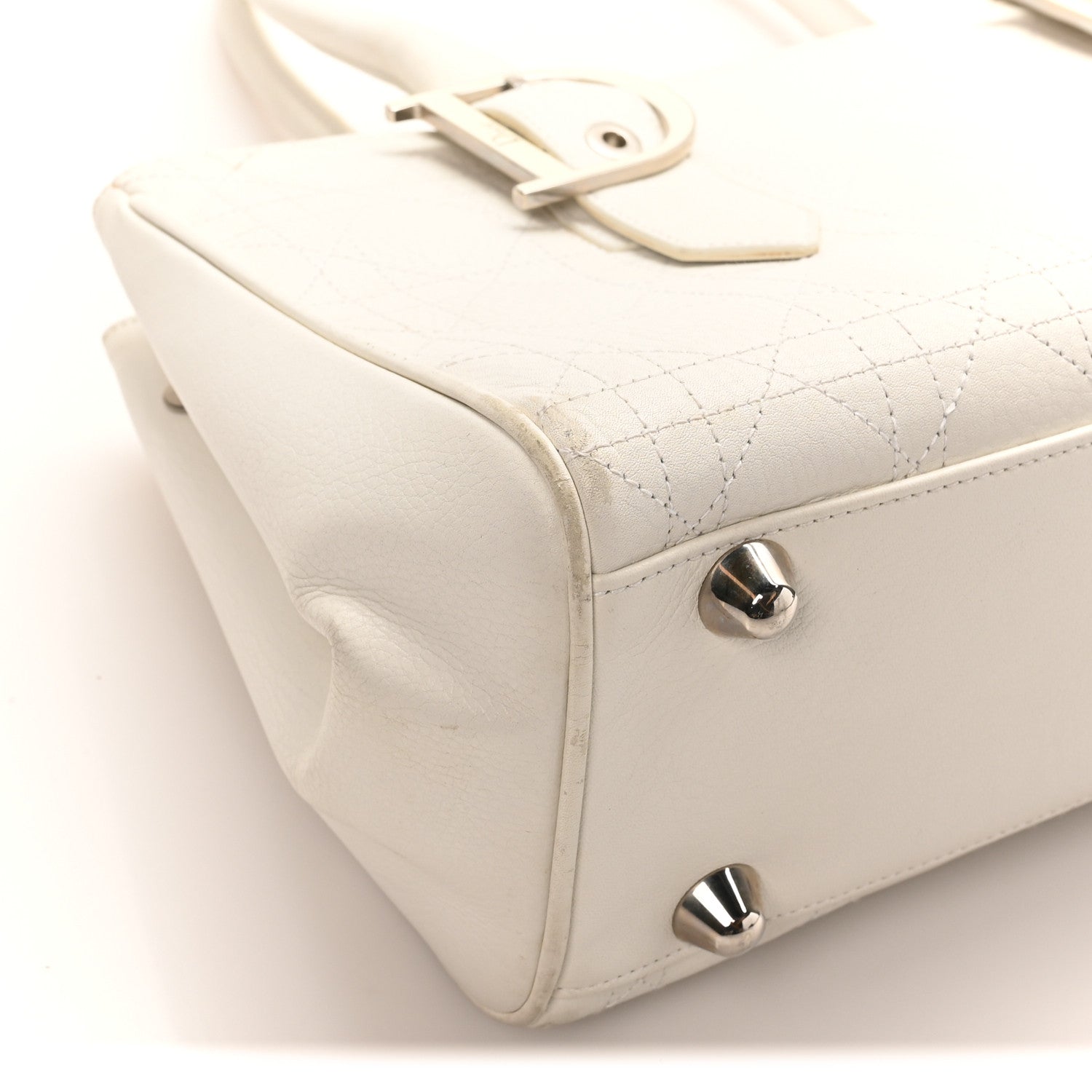 Calfskin Cannage D Buckle East West Tote White