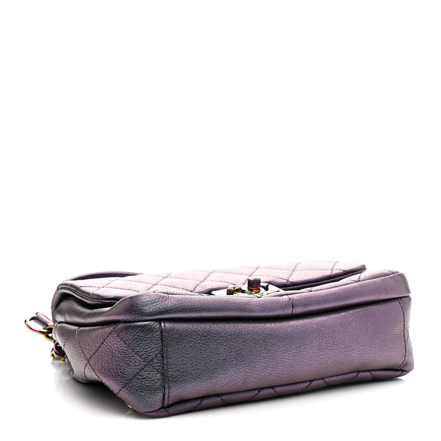 Iridescent Goatskin Quilted Small Double Carry Waist Chain Flap Purple