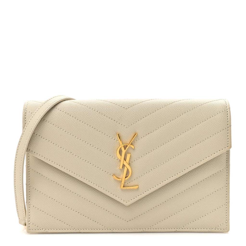Grain De Poudre Matelasse Chevron Monogram Envelope Chain Wallet Crema Soft