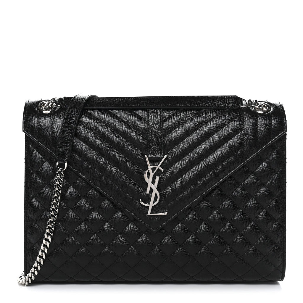 Grain De Poudre Textured Mixed Matelasse Large Triquilt Monogram Satchel Black