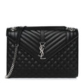 Grain De Poudre Textured Mixed Matelasse Large Triquilt Monogram Satchel Black