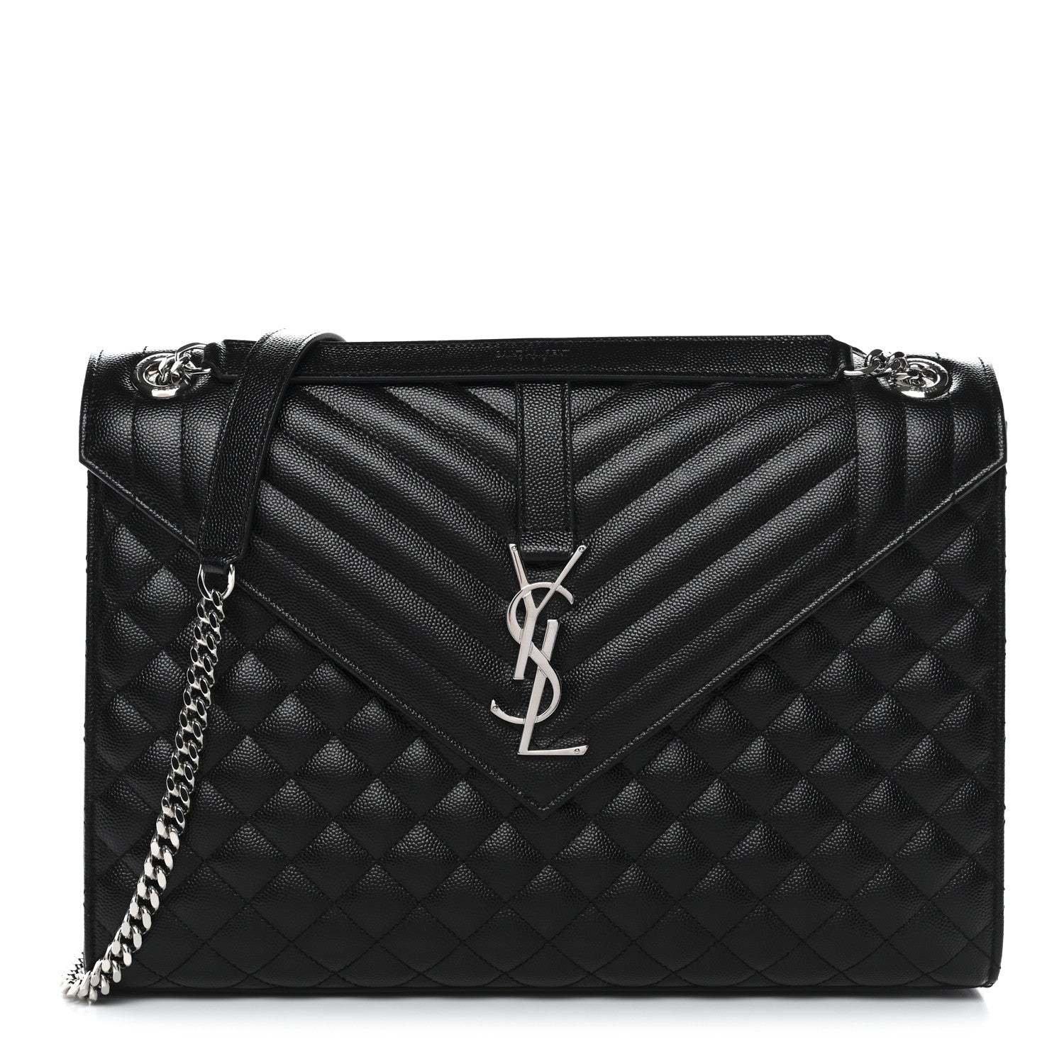 Grain De Poudre Textured Mixed Matelasse Large Triquilt Monogram Satchel Black