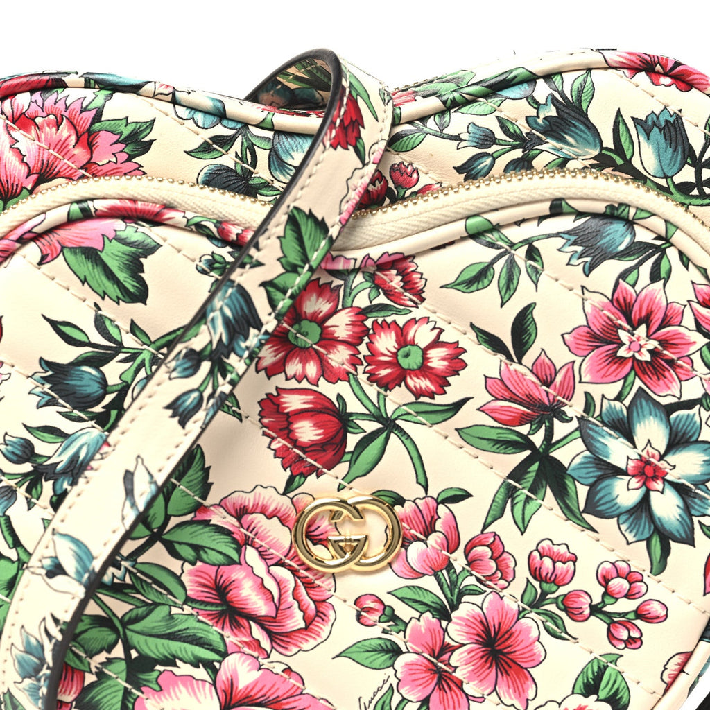 Calfskin Matelasse Diagonal Brit Roses Print Mini Interlocking G Heart Shoulder Bag White Multicolor